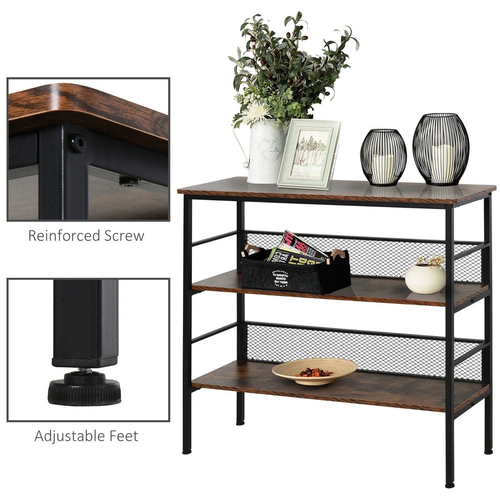 Slim Industrial Console Table Hallway Storage Display Shelving Unit Bookshelf - Home and Garden Furniture Shop - #rustic - furniture#