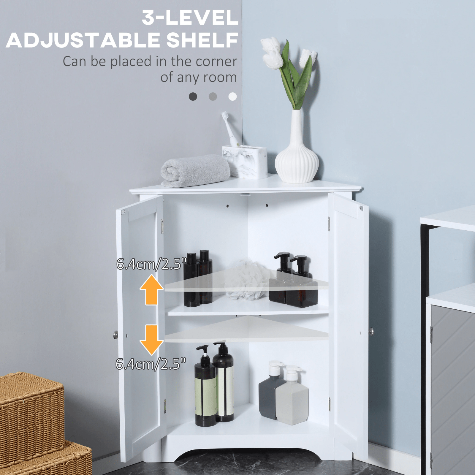 Slim White Corner Bathroom Floor Cabinet Freestanding Storage Unit Shelf Tidy - Home and Garden Furniture Shop - rustic - furniture