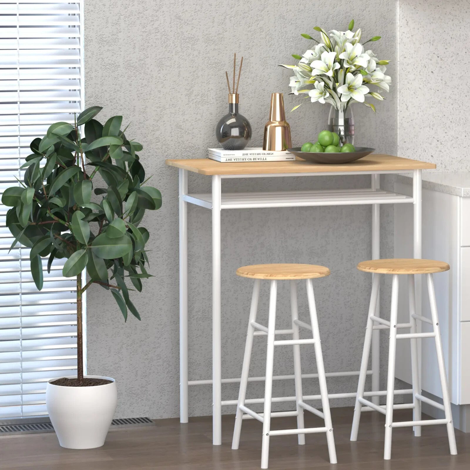 Small Bar Dining Table Set Space Saving Kitchen Breakfast Metal 2 Chairs Stools - Home and Garden Furniture Shop - rustic - furniture