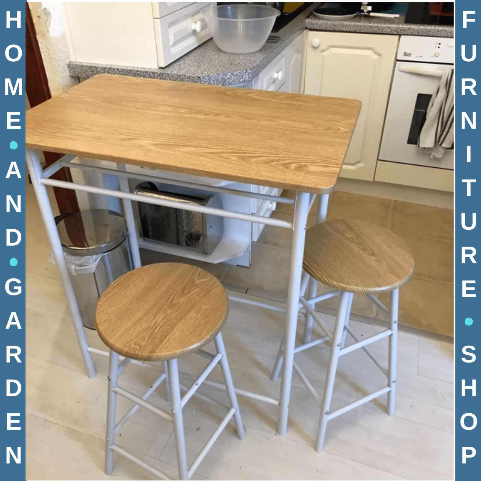 Small Bar Dining Table Set Space Saving Kitchen Breakfast Metal 2 Chairs Stools - Home and Garden Furniture Shop - rustic - furniture