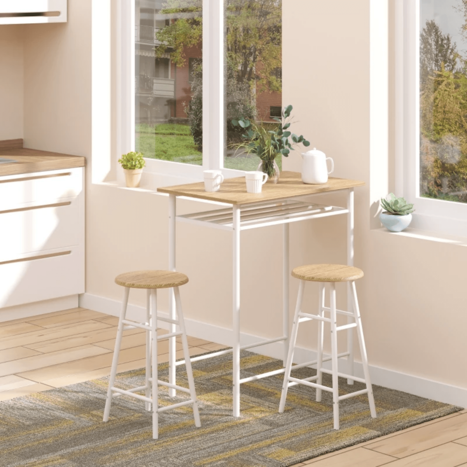 Small Bar Dining Table Set Space Saving Kitchen Breakfast Metal 2 Chairs Stools - Home and Garden Furniture Shop - #rustic - furniture#