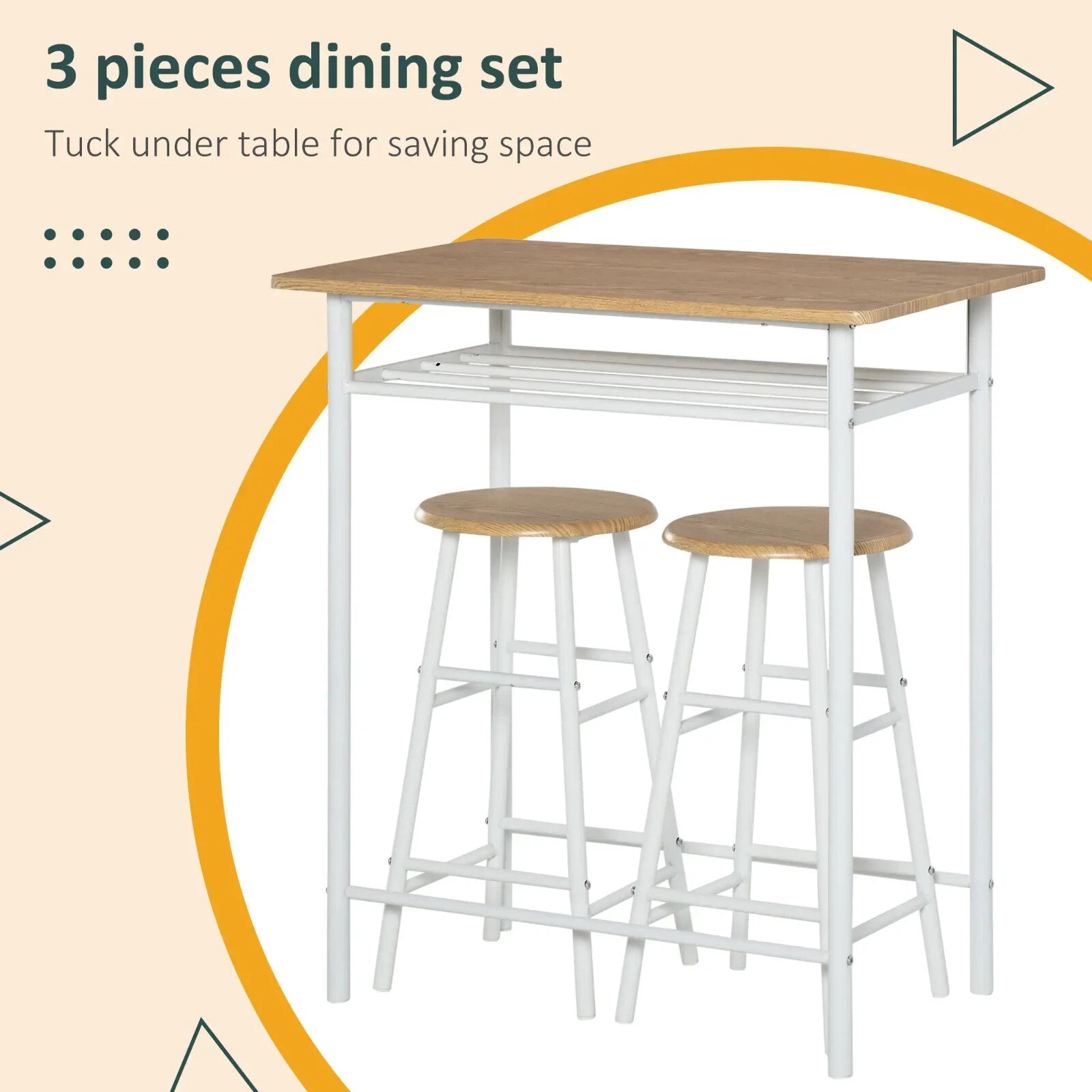 Small Bar Dining Table Set Space Saving Kitchen Breakfast Metal 2 Chairs Stools - Home and Garden Furniture Shop - rustic - furniture
