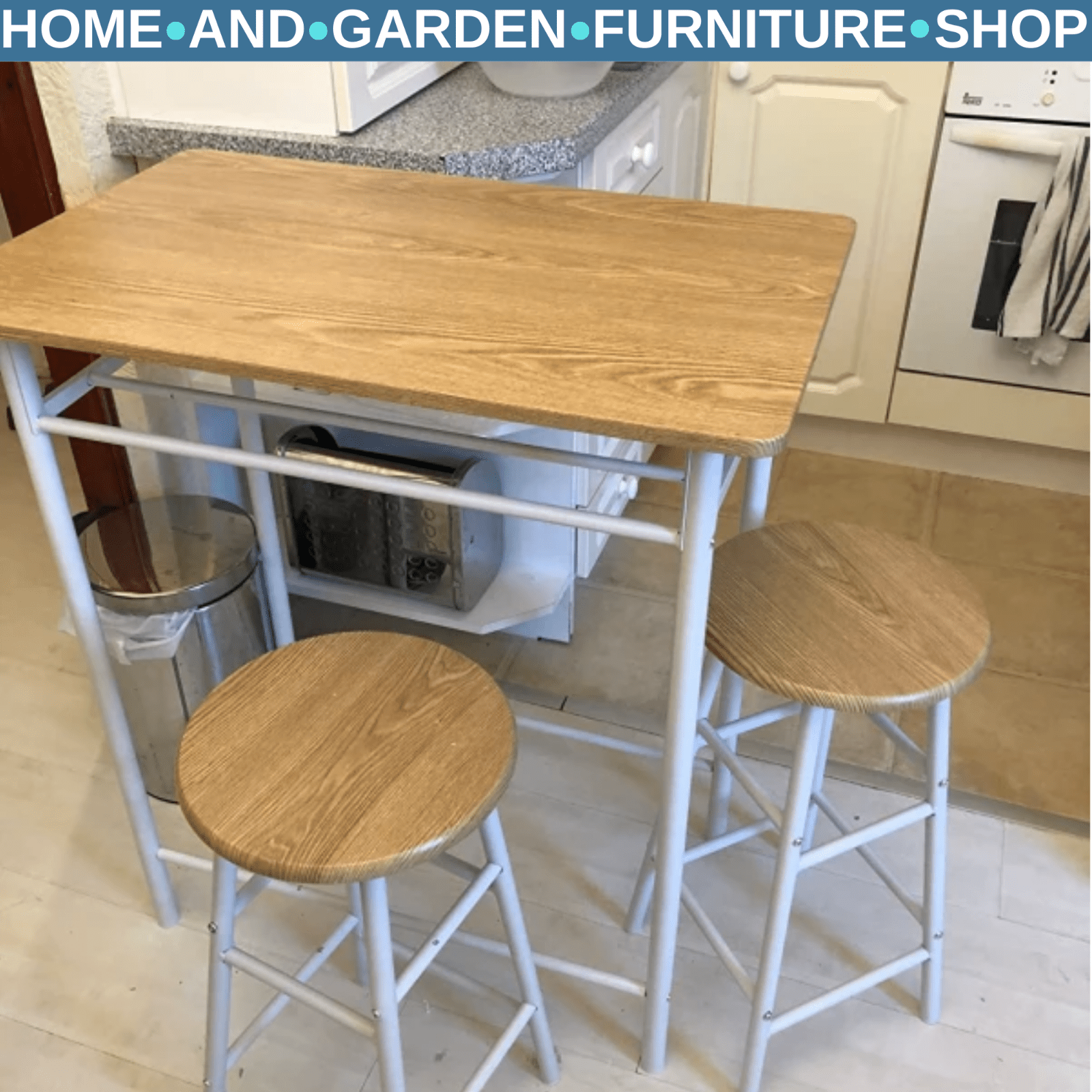 Small Bar Dining Table Set Space Saving Kitchen Breakfast Metal 2 Chairs Stools - Home and Garden Furniture Shop - rustic - furniture