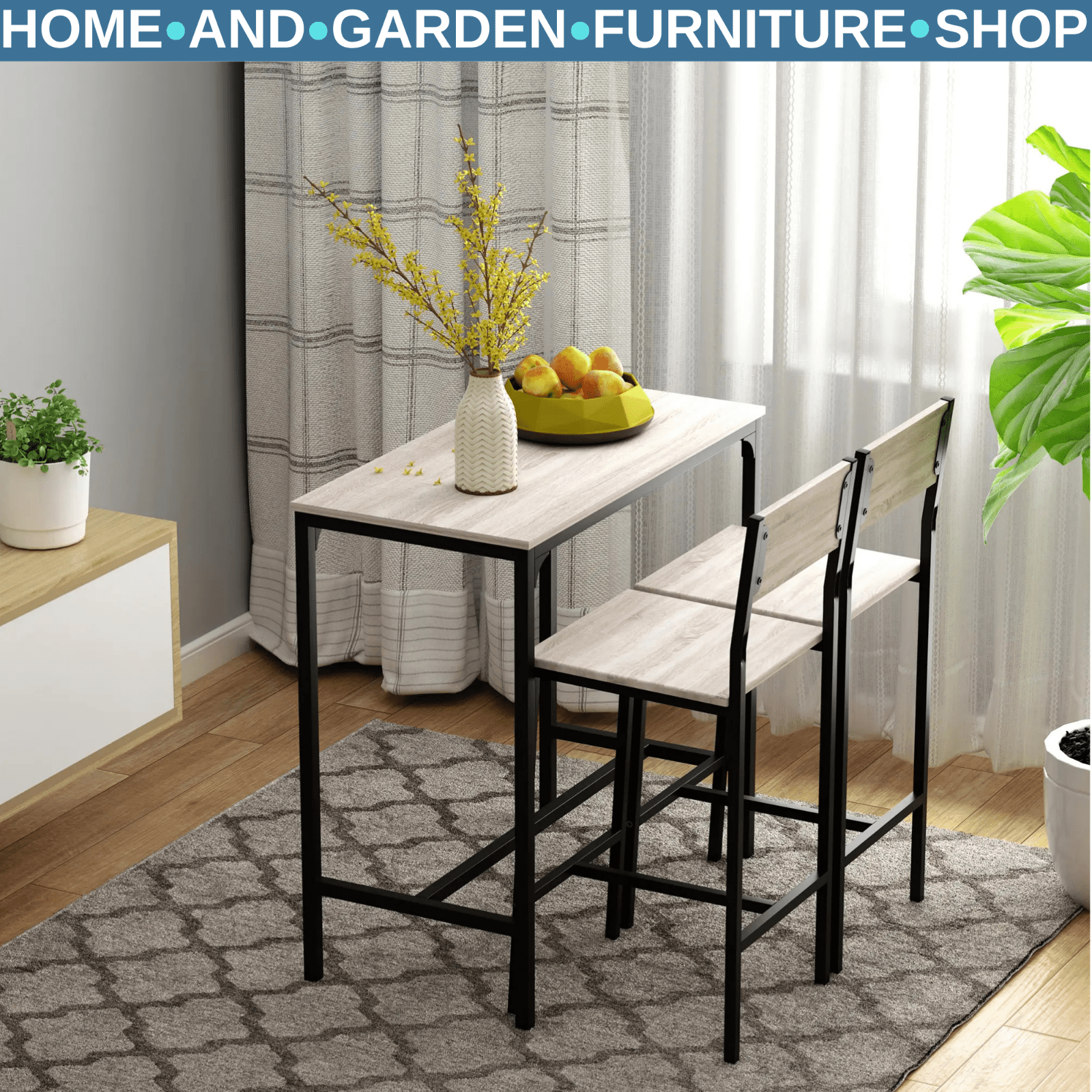 Small Bar Dining Table Set Space Saving Kitchen Breakfast Metal 2 Stools Chairs - Home and Garden Furniture Shop - rustic - furniture