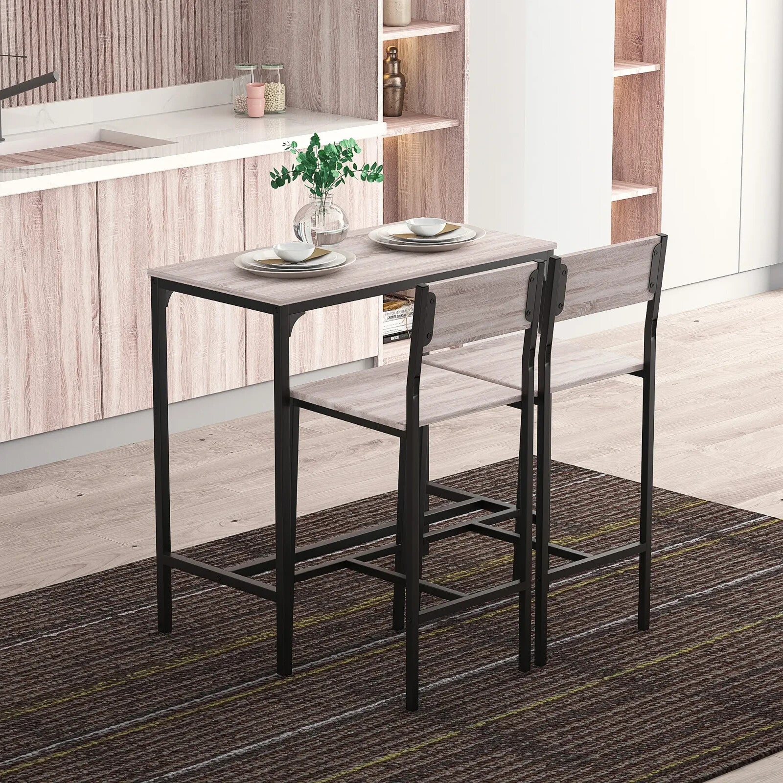 Small Bar Dining Table Set Space Saving Kitchen Breakfast Metal 2 Stools Chairs - Home and Garden Furniture Shop - rustic - furniture