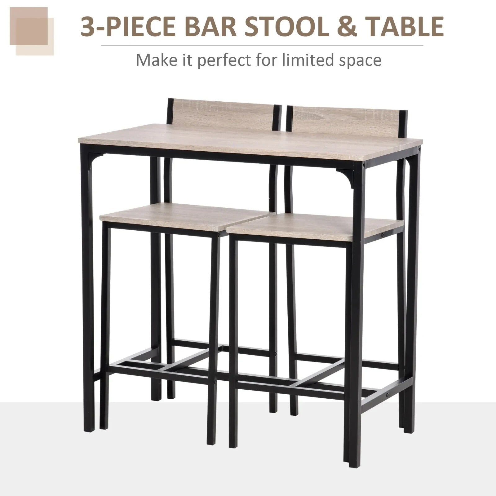 Small Bar Dining Table Set Space Saving Kitchen Breakfast Metal 2 Stools Chairs - Home and Garden Furniture Shop - rustic - furniture