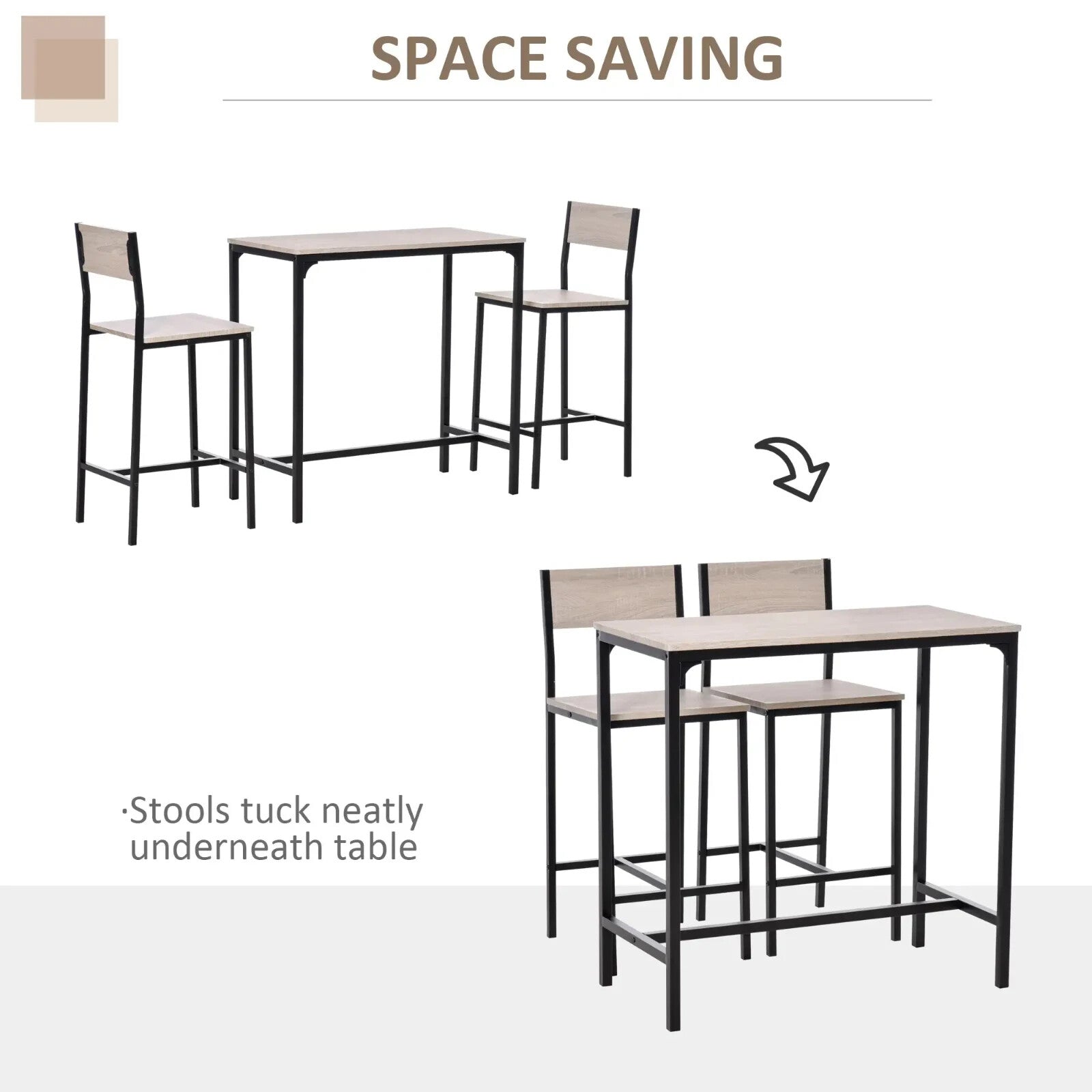 Small Bar Dining Table Set Space Saving Kitchen Breakfast Metal 2 Stools Chairs - Home and Garden Furniture Shop - rustic - furniture