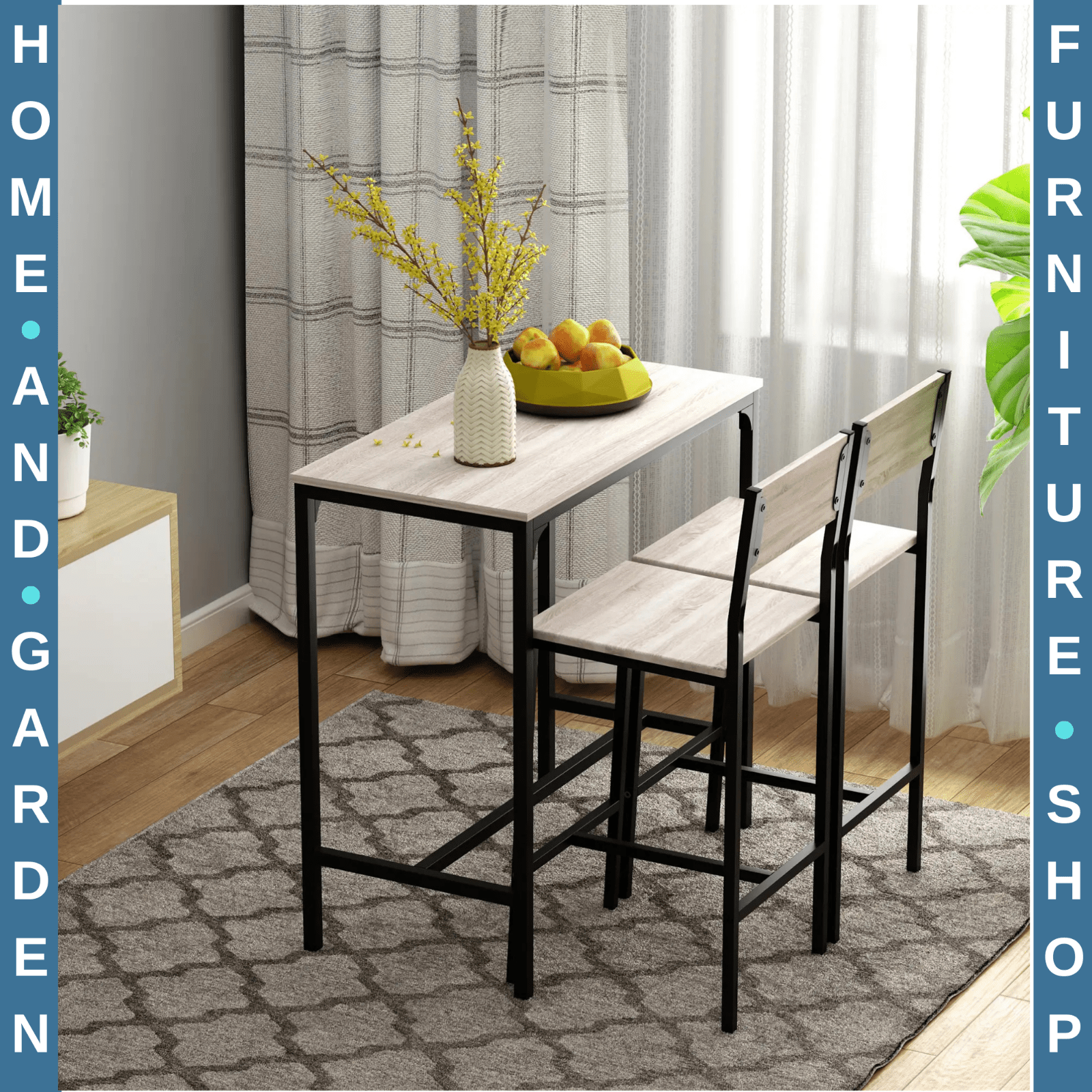 Small Bar Dining Table Set Space Saving Kitchen Breakfast Metal 2 Stools Chairs - Home and Garden Furniture Shop - rustic - furniture