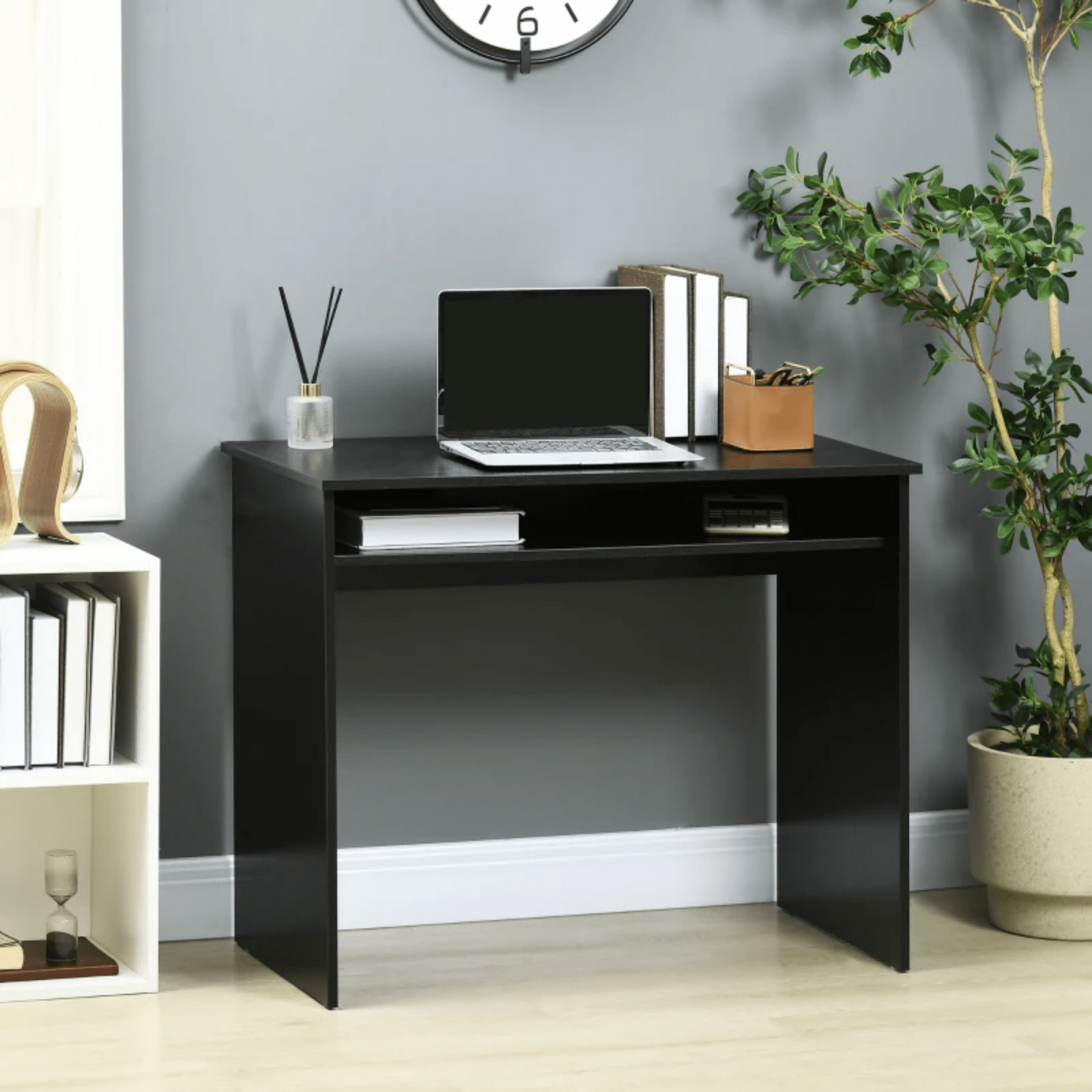 Small Black Computer Desk Compact Writing Table Study Workstation Storage Shelf - Home and Garden Furniture Shop - rustic - furniture