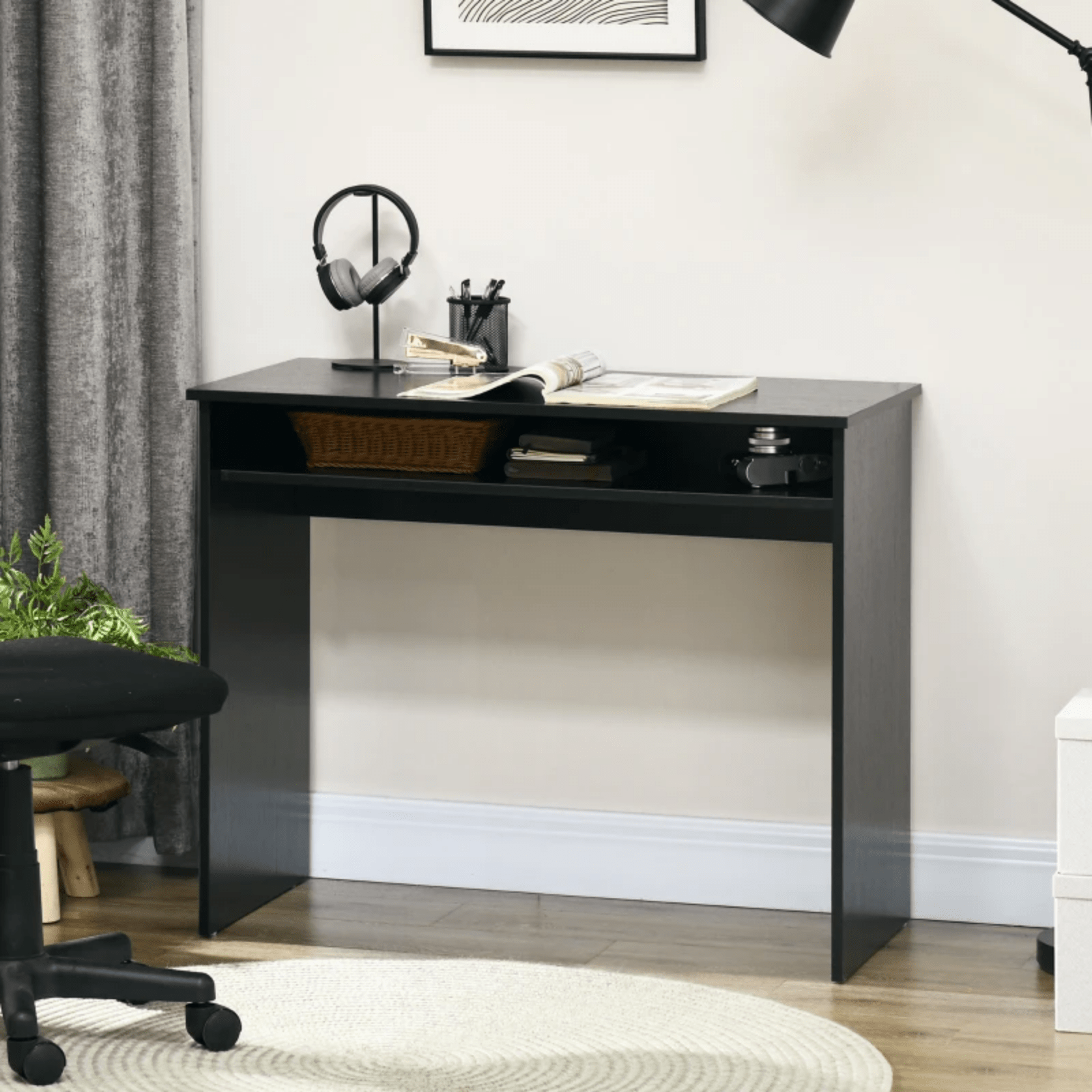 Small Black Computer Desk Compact Writing Table Study Workstation Storage Shelf - Home and Garden Furniture Shop - rustic - furniture