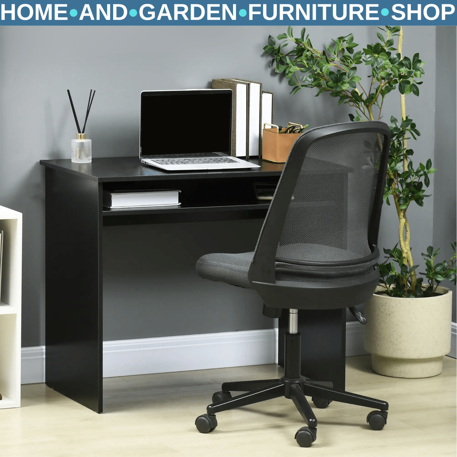 Small Black Computer Desk Compact Writing Table Study Workstation Storage Shelf - Home and Garden Furniture Shop - rustic - furniture