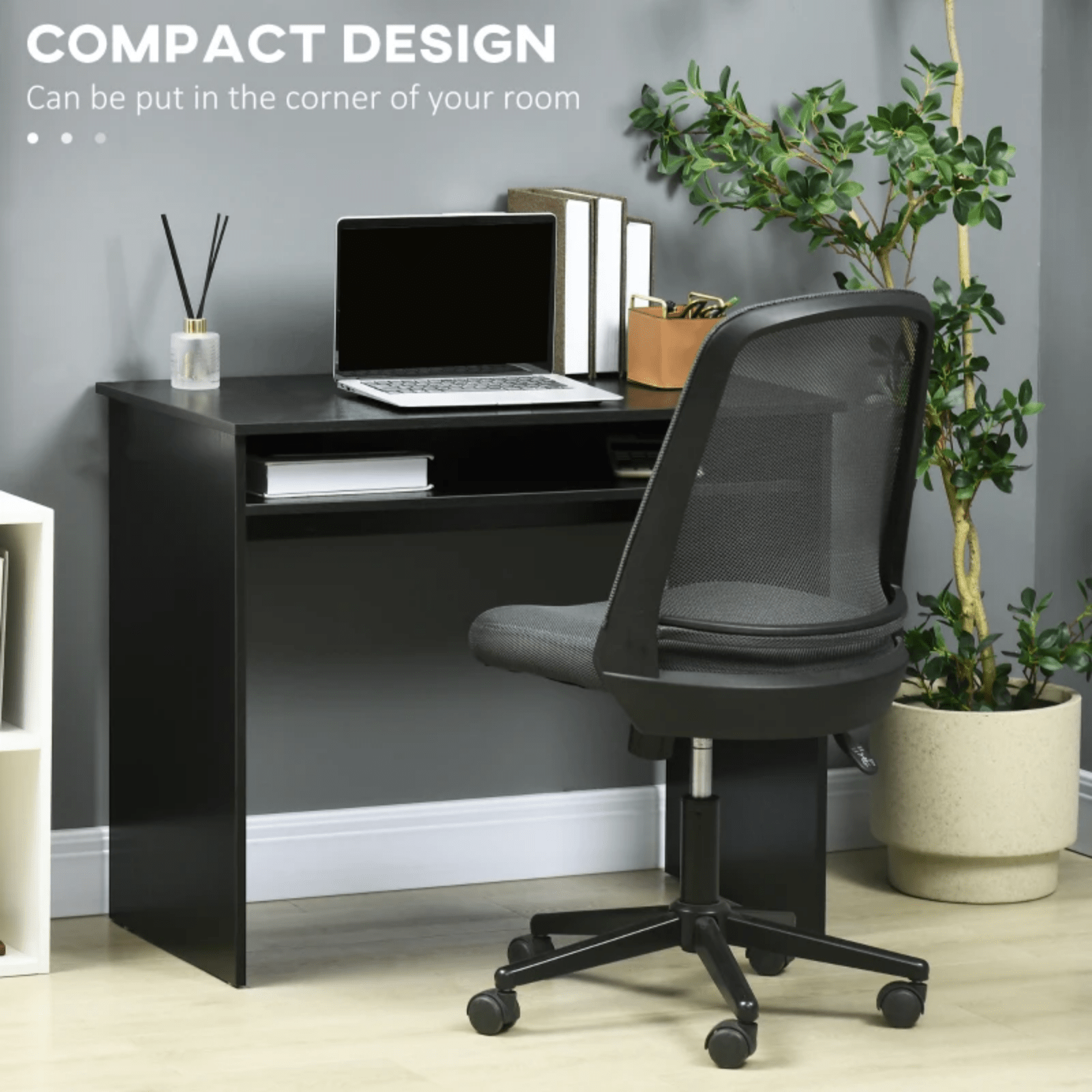 Small Black Computer Desk Compact Writing Table Study Workstation Storage Shelf - Home and Garden Furniture Shop - rustic - furniture