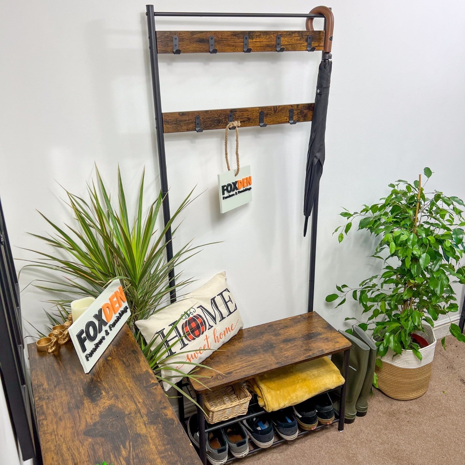 Small Coat Rack Hat and Coat Stand Hall Tree Hallway Shoe Rack Storage Organiser - Home and Garden Furniture Shop - rustic - furniture