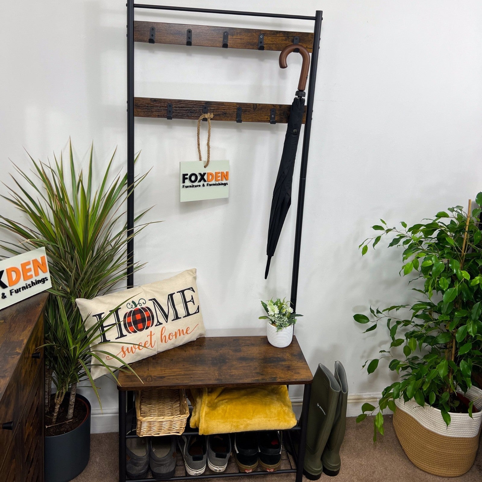 Small Coat Rack Hat and Coat Stand Hall Tree Hallway Shoe Rack Storage Organiser - Home and Garden Furniture Shop - rustic - furniture