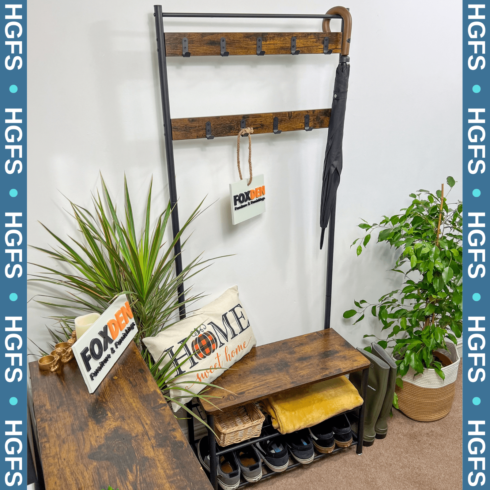 Small Coat Rack Hat and Coat Stand Hall Tree Hallway Shoe Rack Storage Organiser - Home and Garden Furniture Shop - rustic - furniture