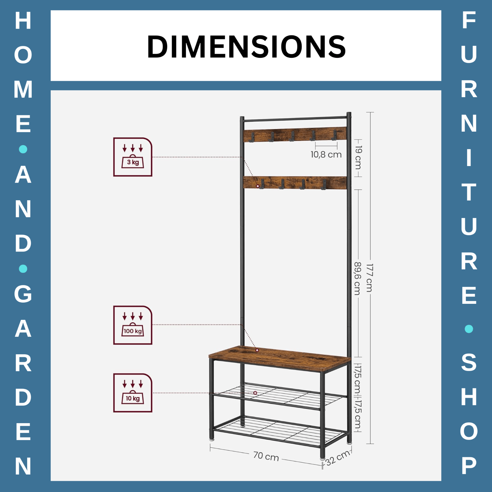 Small Coat Rack Hat and Coat Stand Hall Tree Hallway Shoe Rack Storage Organiser - Home and Garden Furniture Shop - rustic - furniture