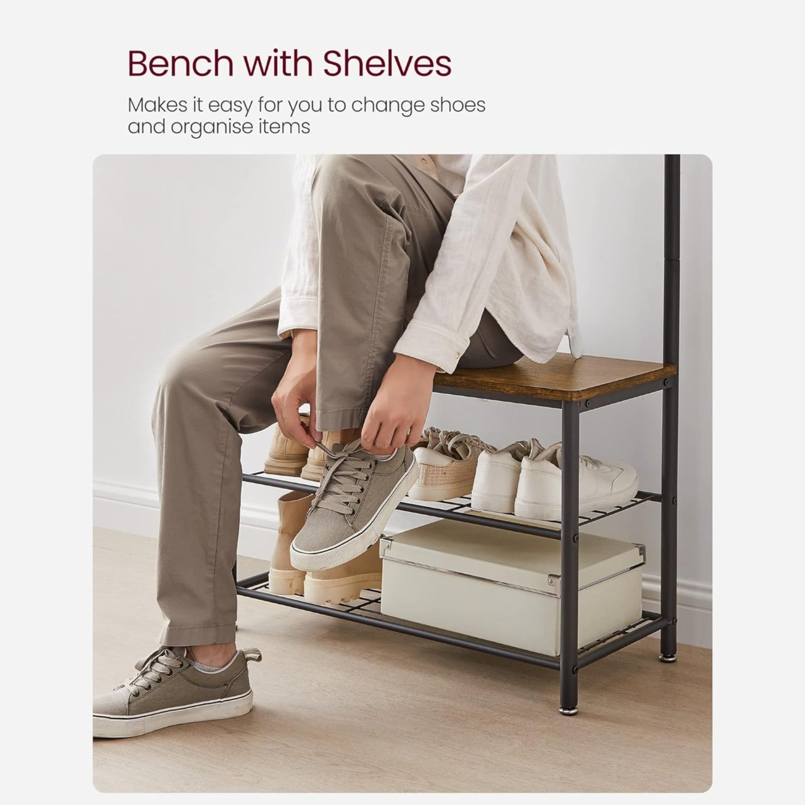 Small Coat Rack Hat and Coat Stand Hall Tree Hallway Shoe Rack Storage Organiser - Home and Garden Furniture Shop - rustic - furniture