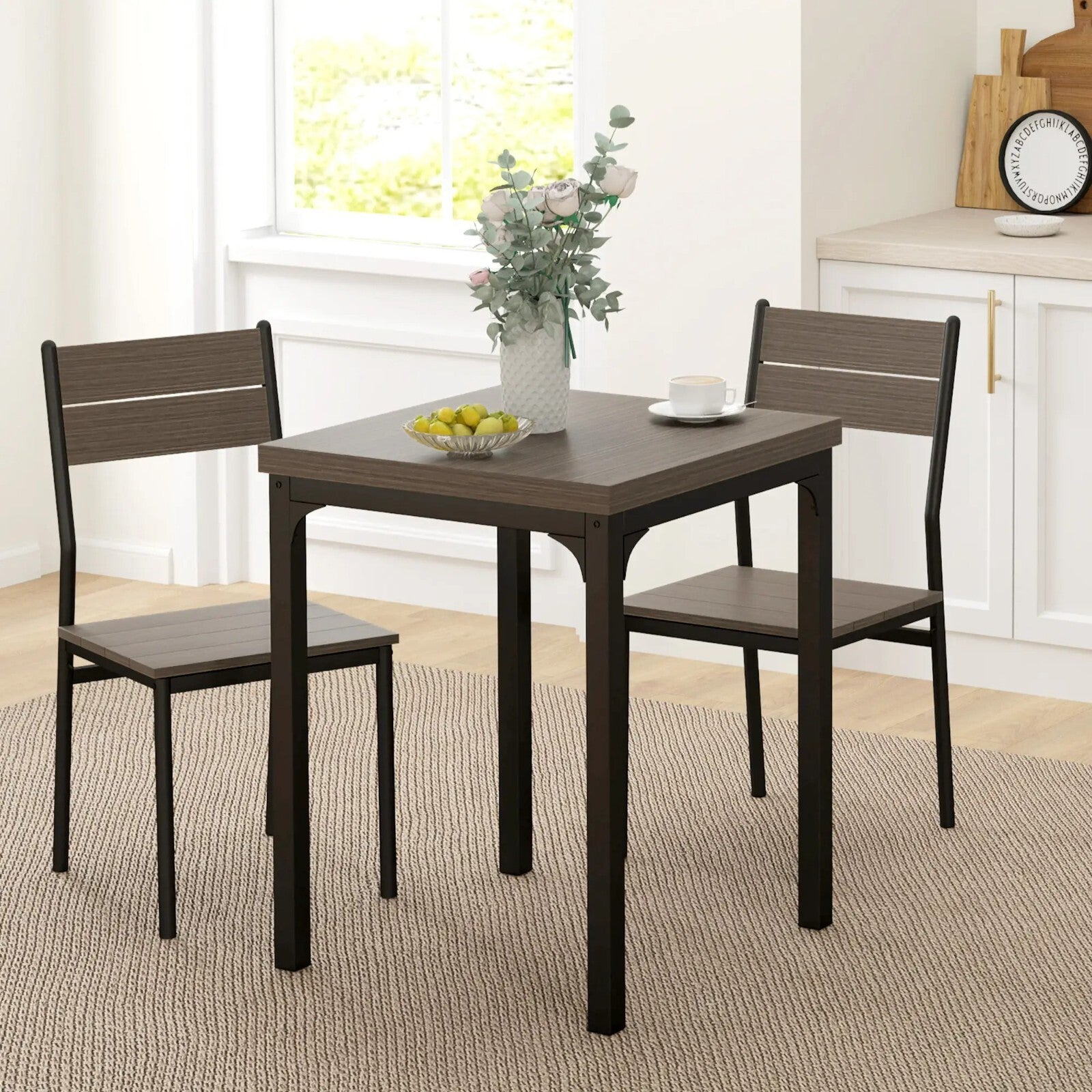 Small Compact Dining Table 2 Chairs Set Wooden Kitchen Breakfast Bar Metal Legs - Home and Garden Furniture Shop - rustic - furniture