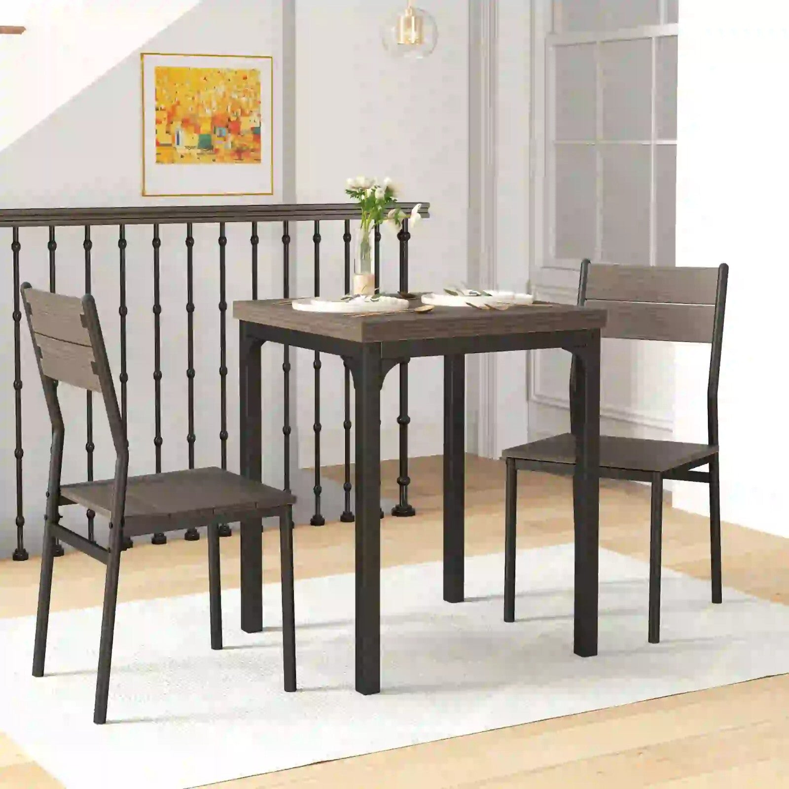 Small Compact Dining Table 2 Chairs Set Wooden Kitchen Breakfast Bar Metal Legs - Home and Garden Furniture Shop - rustic - furniture