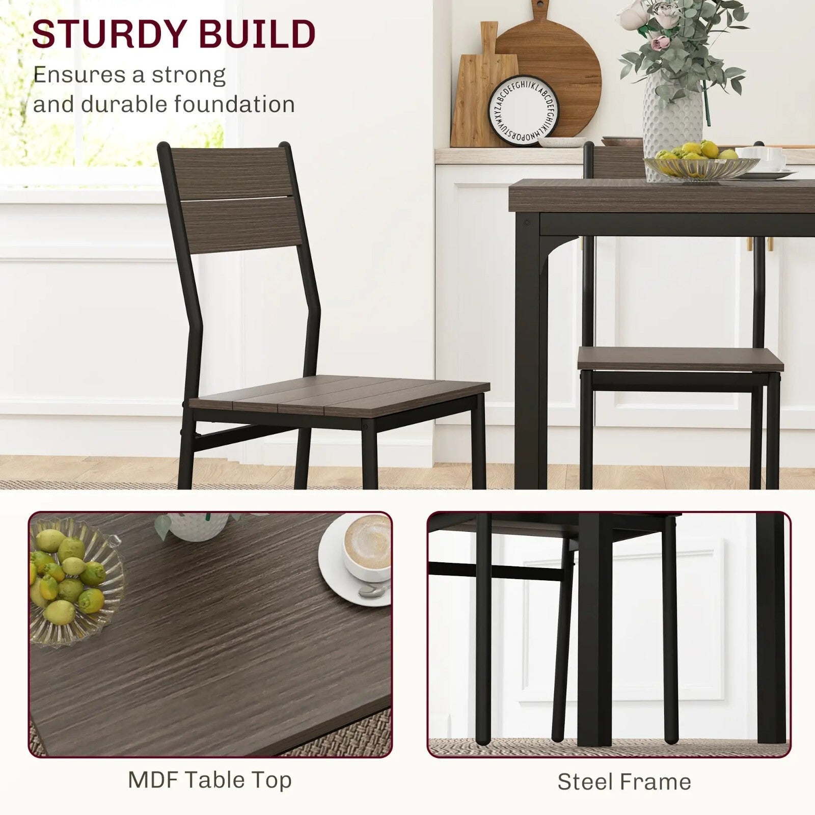 Small Compact Dining Table 2 Chairs Set Wooden Kitchen Breakfast Bar Metal Legs - Home and Garden Furniture Shop - rustic - furniture