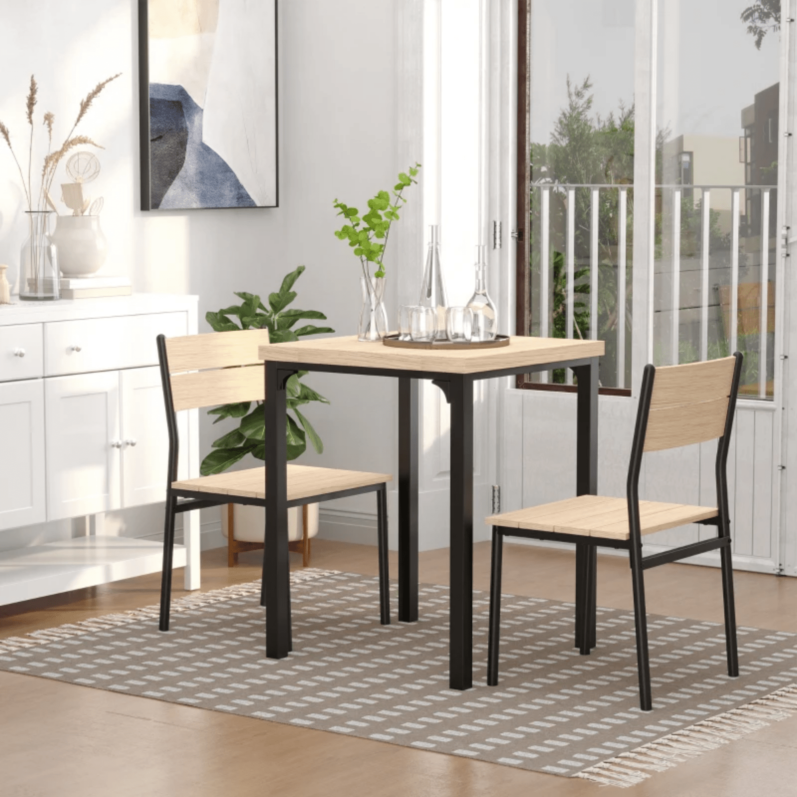 Small Compact Dining Table 2 Chairs Set Wooden Metal Legs Kitchen Breakfast Bar - Home and Garden Furniture Shop - rustic - furniture