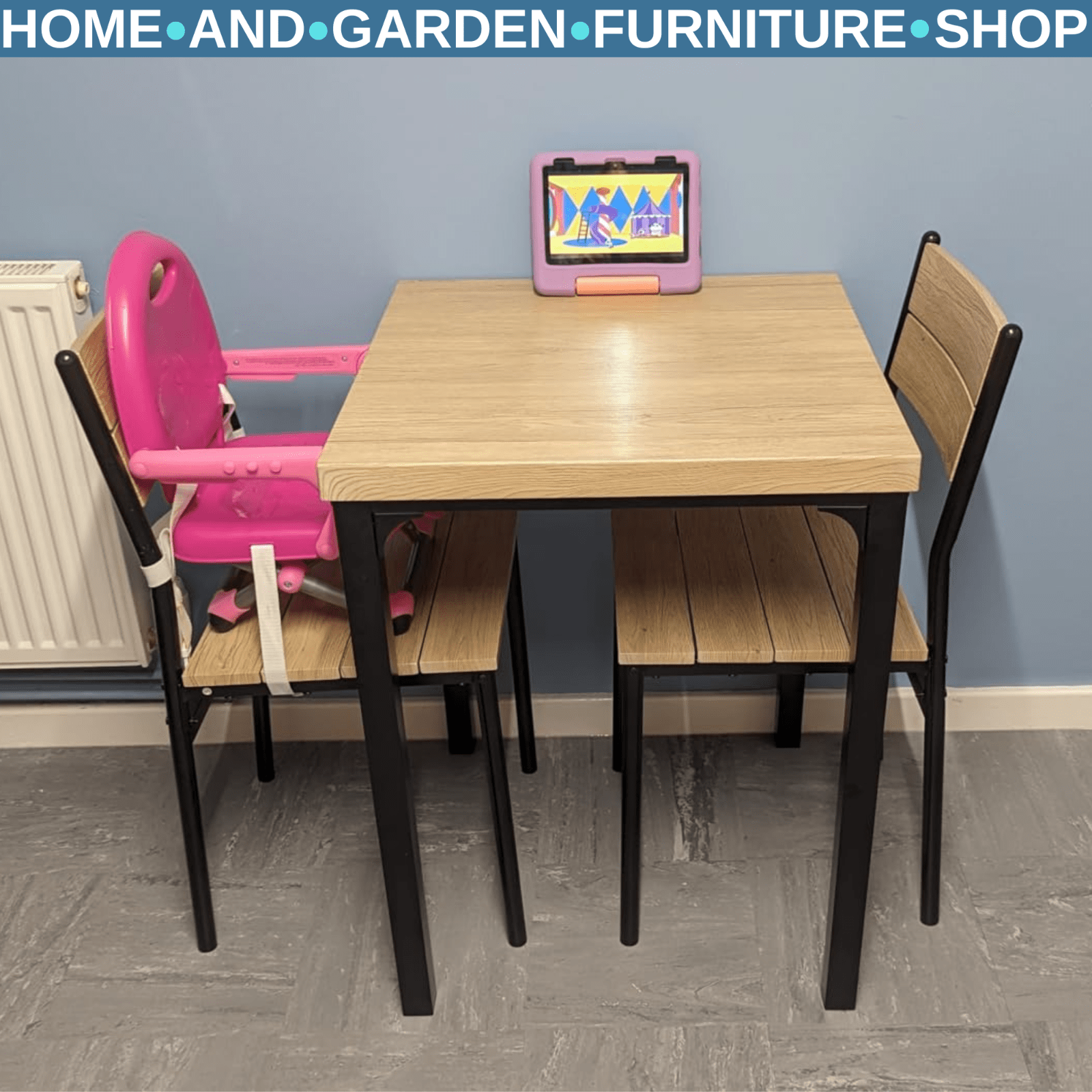 Small Compact Dining Table 2 Chairs Set Wooden Metal Legs Kitchen Breakfast Bar - Home and Garden Furniture Shop - rustic - furniture