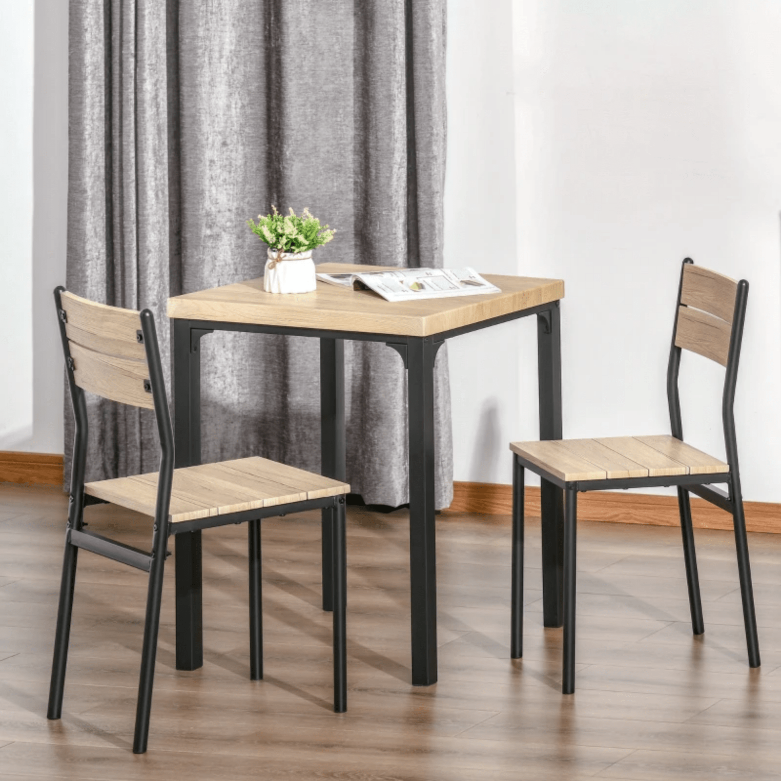 Small Compact Dining Table 2 Chairs Set Wooden Metal Legs Kitchen Breakfast Bar - Home and Garden Furniture Shop - rustic - furniture