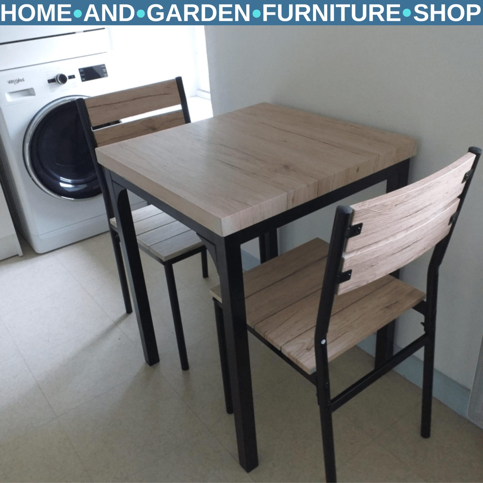Small Compact Dining Table 2 Chairs Set Wooden Metal Legs Kitchen Breakfast Bar - Home and Garden Furniture Shop - rustic - furniture