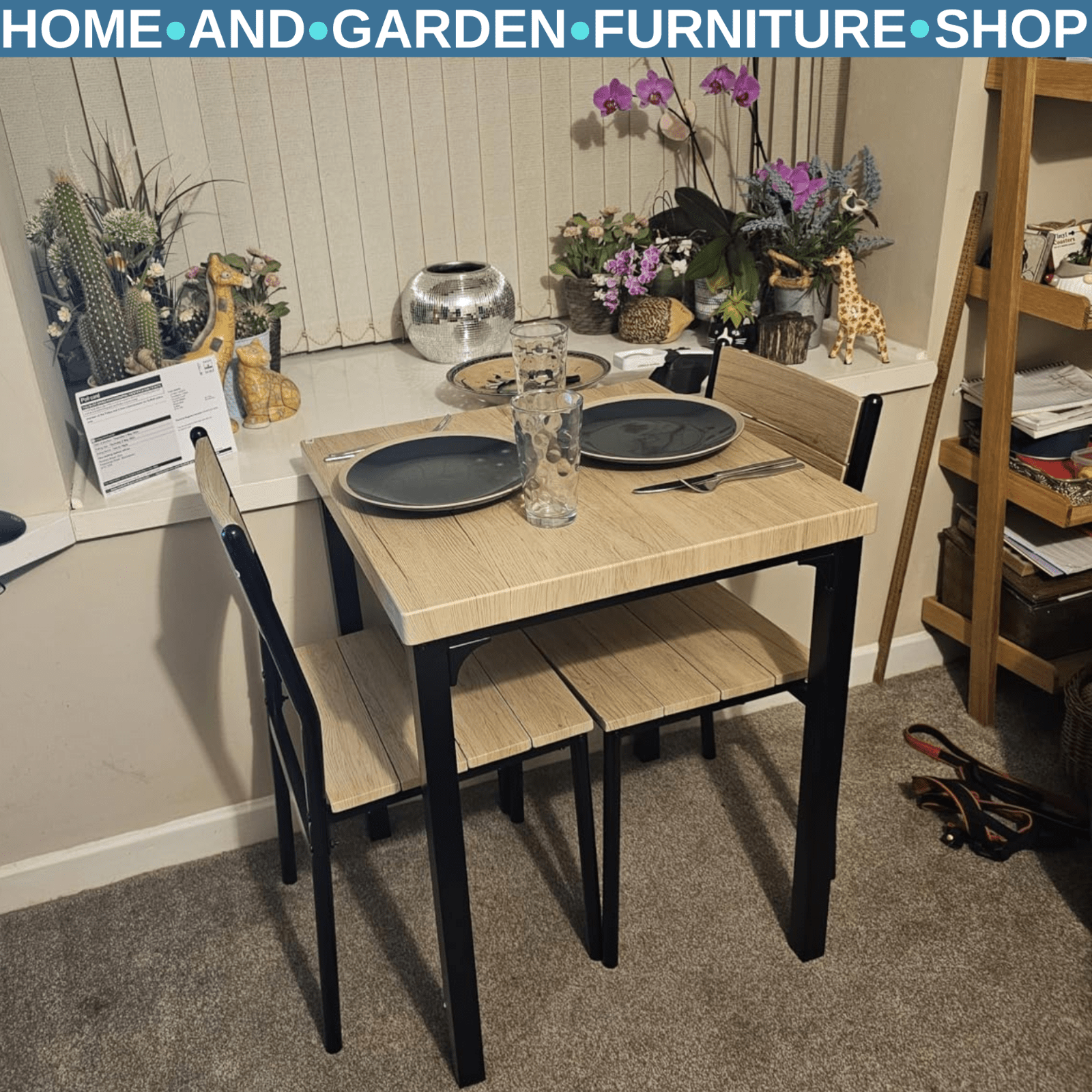 Small Compact Dining Table 2 Chairs Set Wooden Metal Legs Kitchen Breakfast Bar - Home and Garden Furniture Shop - rustic - furniture