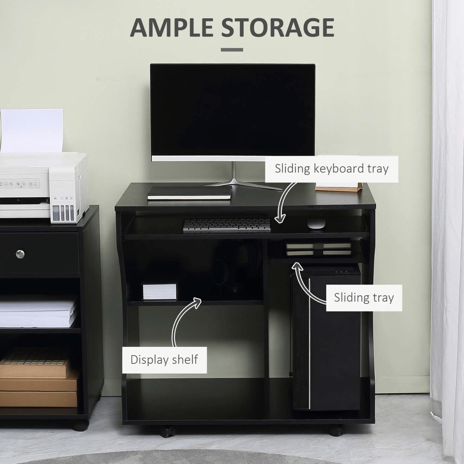 Small Computer Desk on Wheels Sliding Keyboard Tray Computer Table with Shelves - Home and Garden Furniture Shop - rustic - furniture