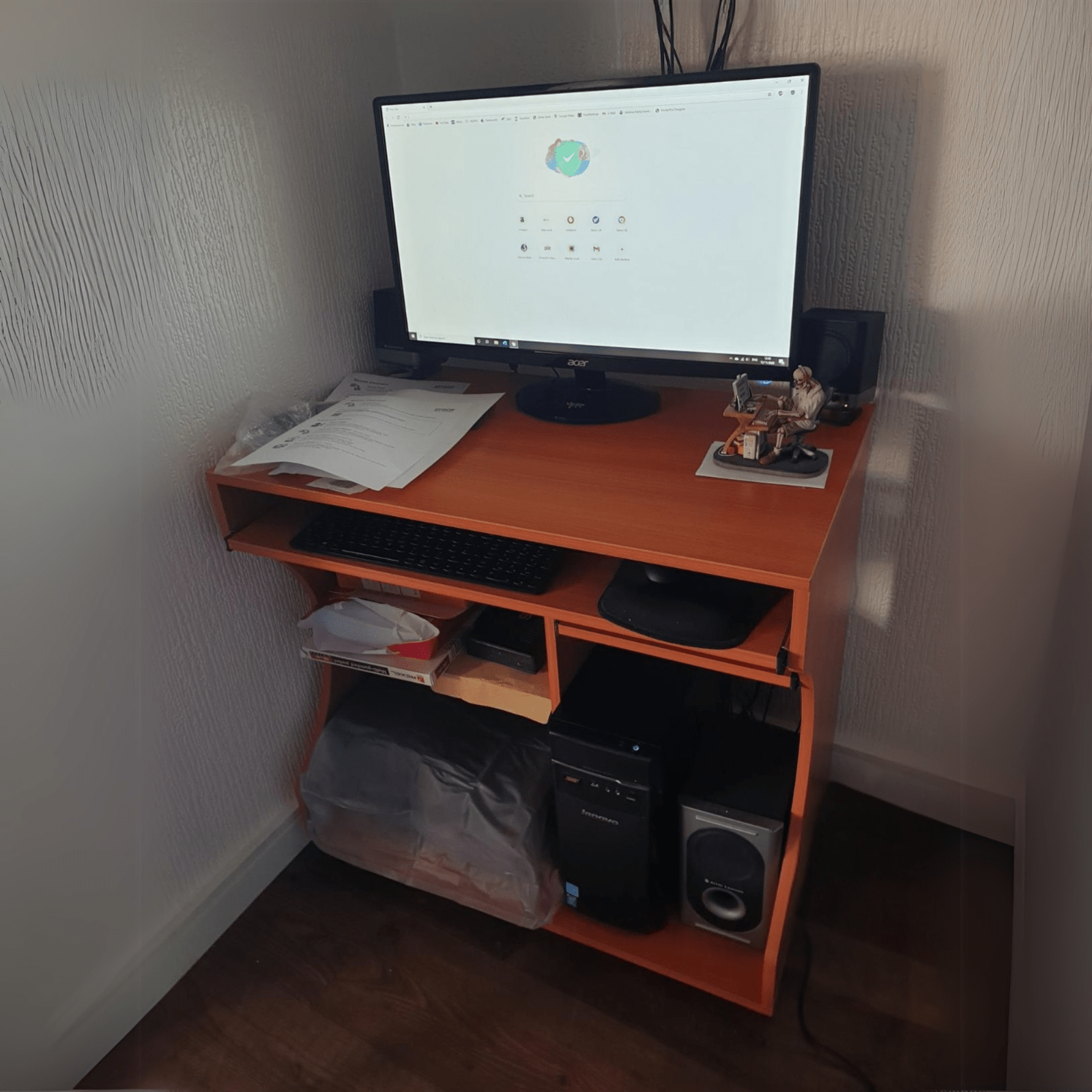 Small Computer Desk on Wheels Sliding Keyboard Tray Computer Table with Shelves - Home and Garden Furniture Shop - rustic - furniture