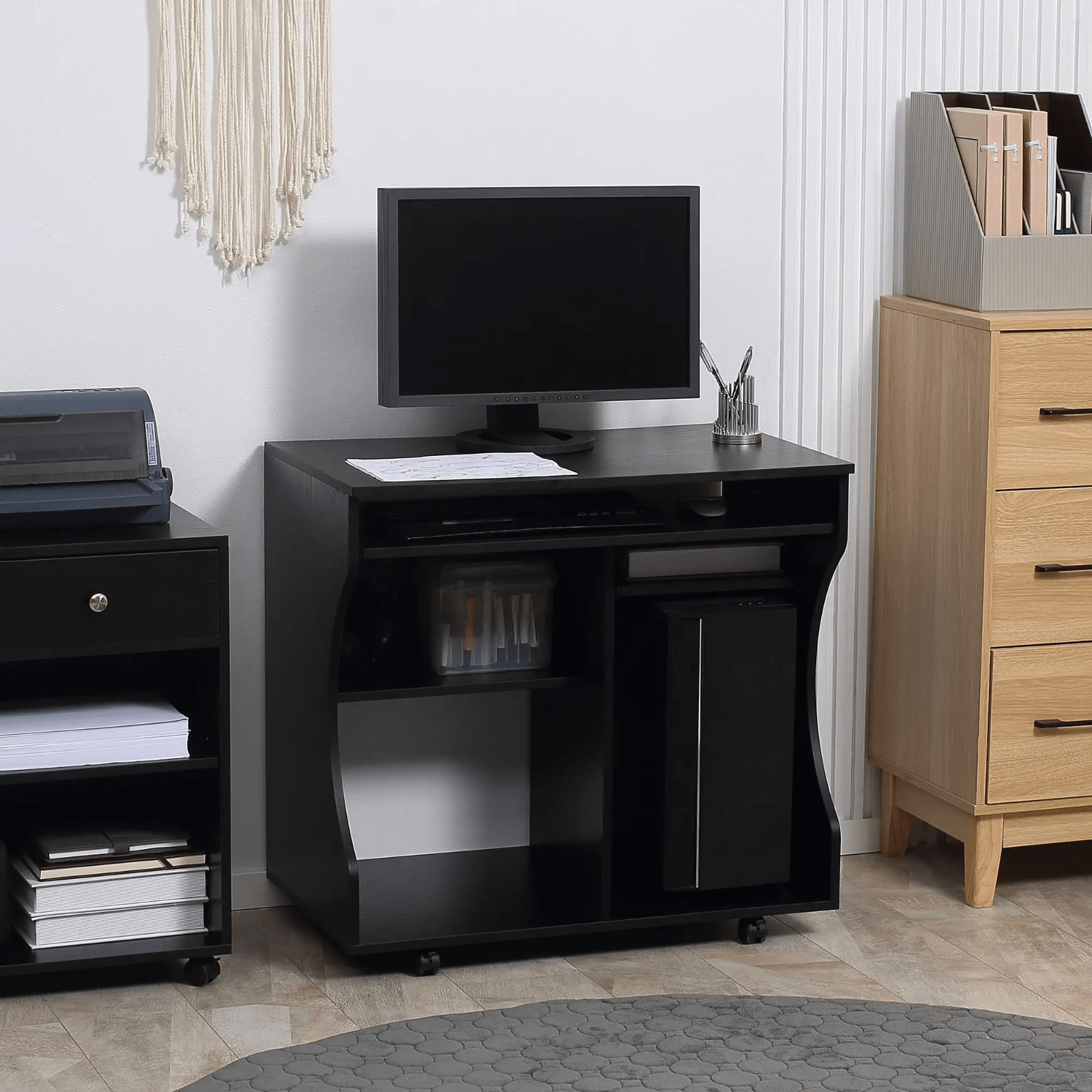 Small Computer Desk on Wheels Sliding Keyboard Tray Computer Table with Shelves - Home and Garden Furniture Shop - rustic - furniture