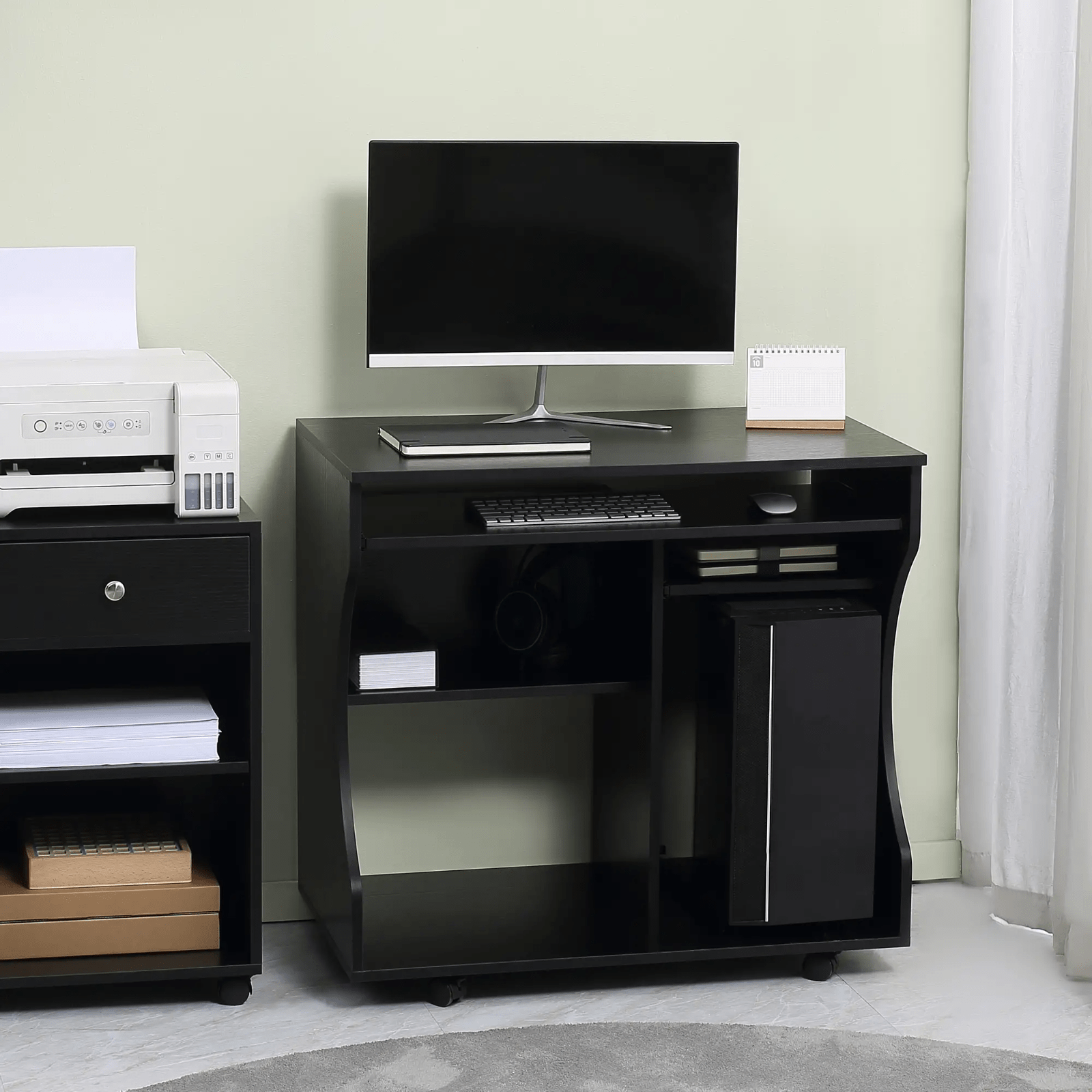 Small Computer Desk on Wheels Sliding Keyboard Tray Computer Table with Shelves - Home and Garden Furniture Shop - rustic - furniture