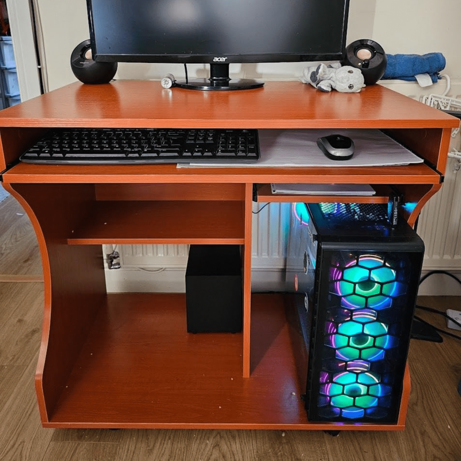 Small Computer Desk on Wheels Sliding Keyboard Tray Computer Table with Shelves - Home and Garden Furniture Shop - rustic - furniture