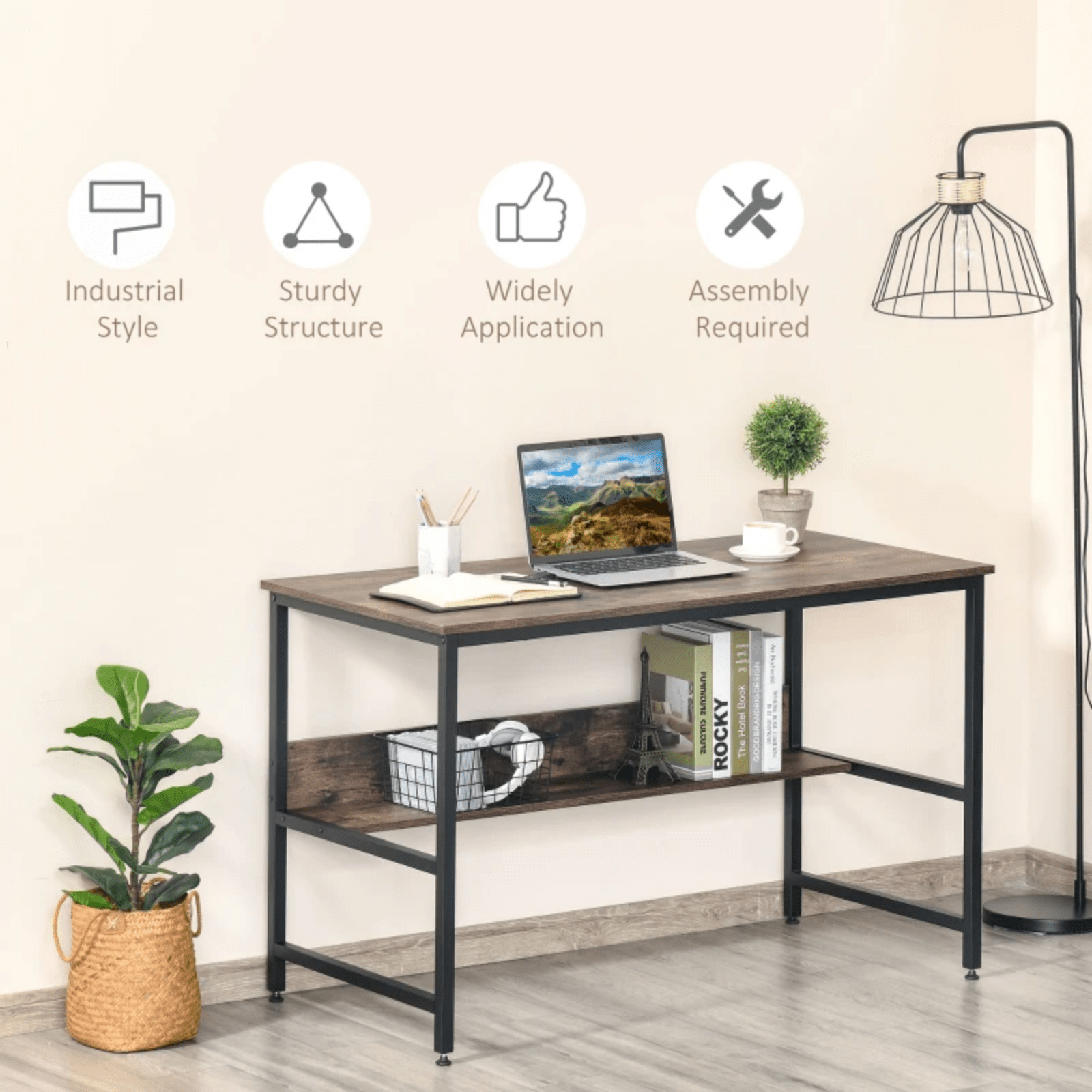 Small Computer Desk with Storage Shelf Rustic Brown Writing Table Bedroom Study - Home and Garden Furniture Shop - #rustic - furniture#