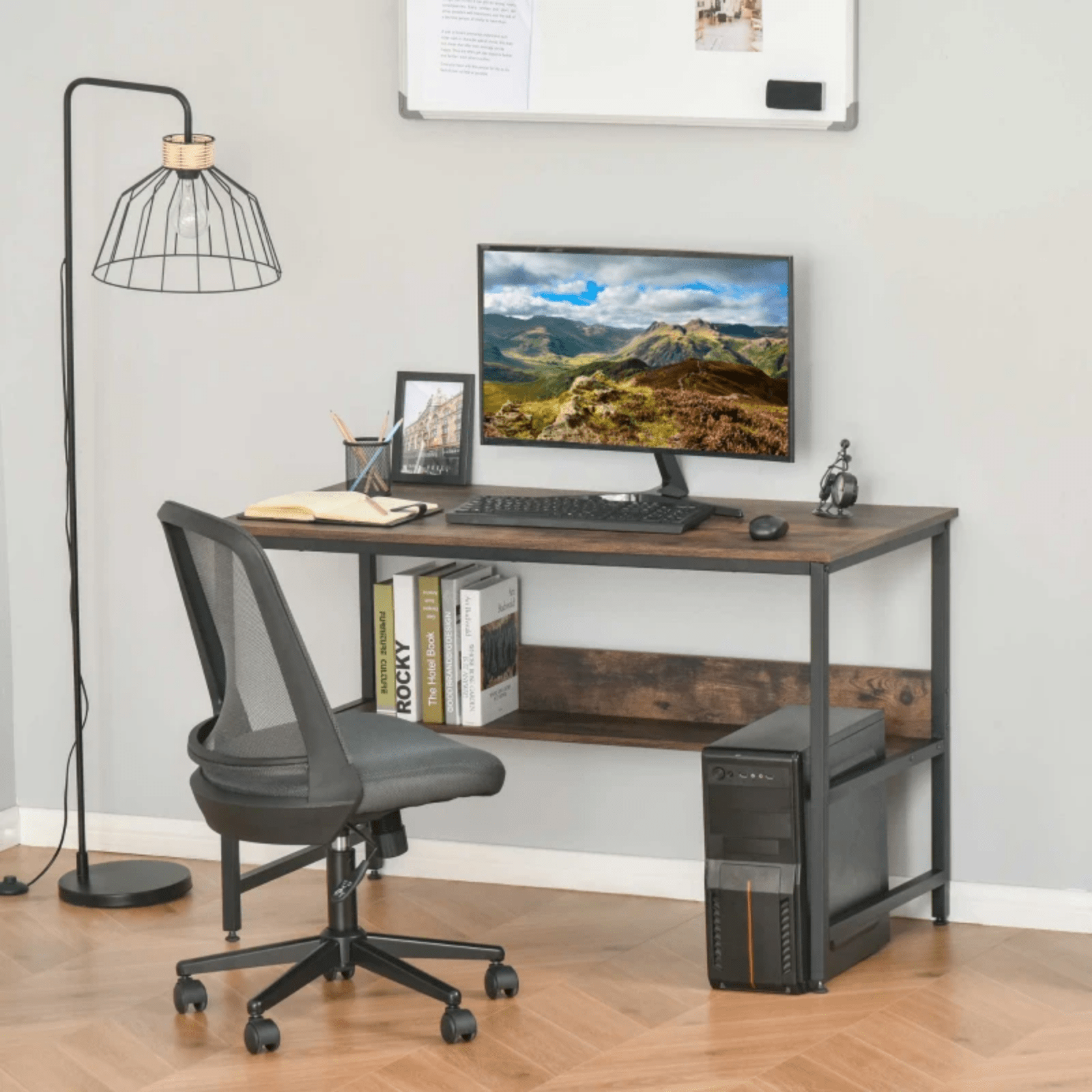 Small Computer Desk with Storage Shelf Rustic Brown Writing Table Bedroom Study - Home and Garden Furniture Shop - #rustic - furniture#