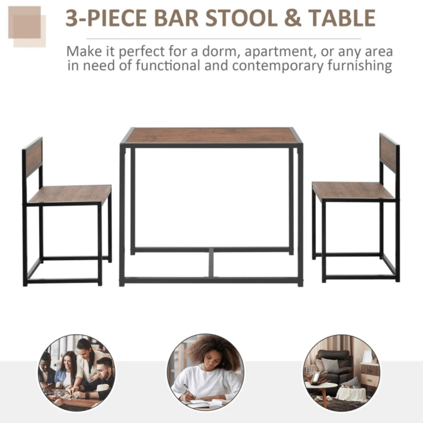 Small Dining Table 2 Chairs Set Space Saving Kitchen Breakfast Table Metal Legs - Home and Garden Furniture Shop - rustic - furniture