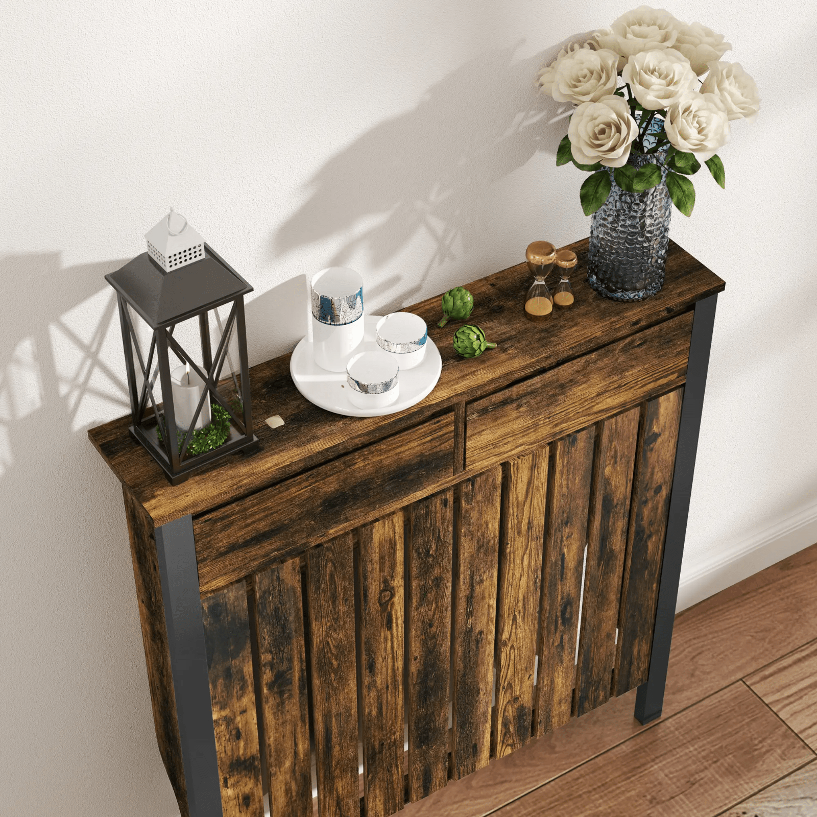 Small Industrial Radiator Cover Drawer Vertical Slats Rustic Brown Black Frame - Home and Garden Furniture Shop - #rustic - furniture#