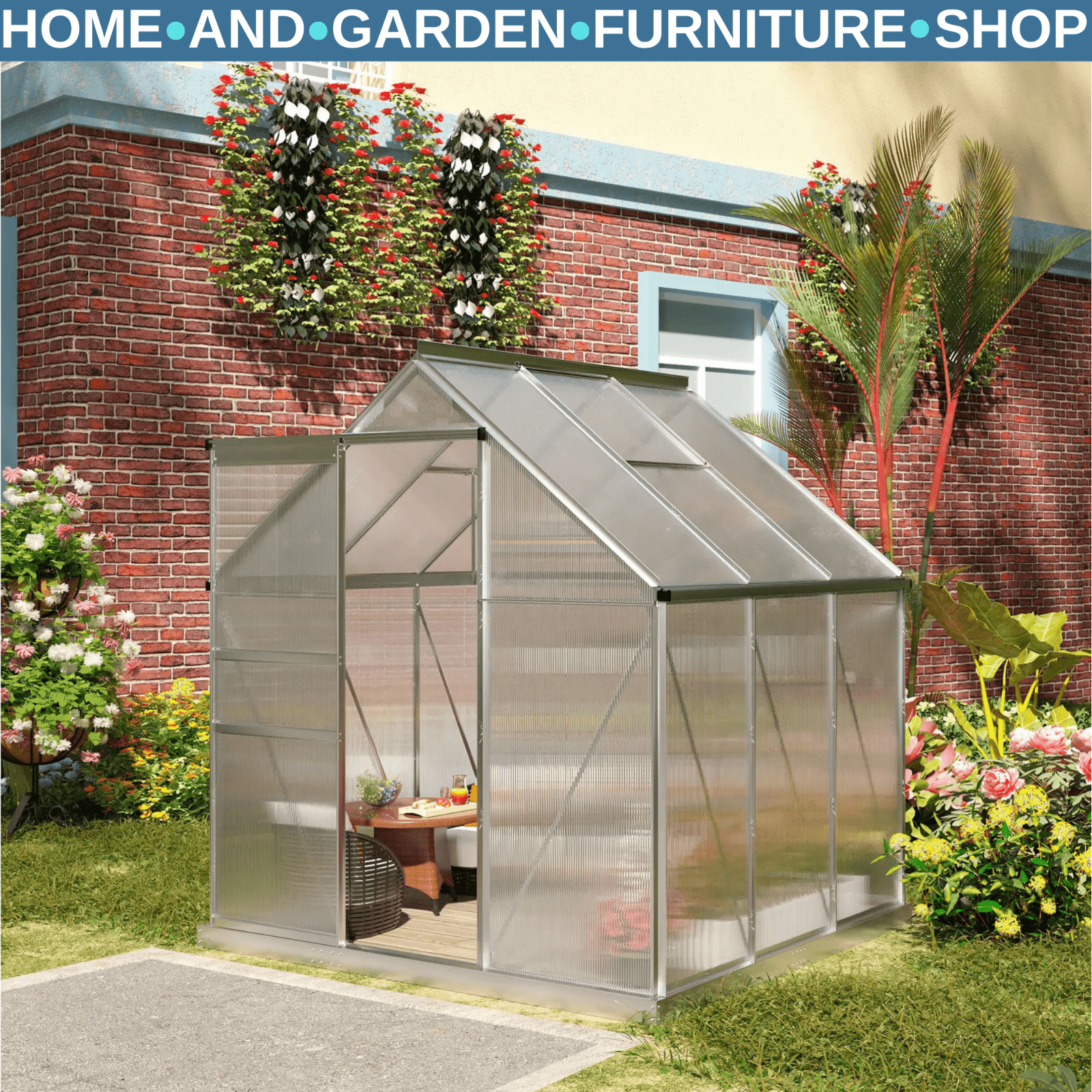 Small Polycarbonate Greenhouse with Adjustable Roof Vent & Galvanised Steel Base - Home and Garden Furniture Shop - rustic - furniture