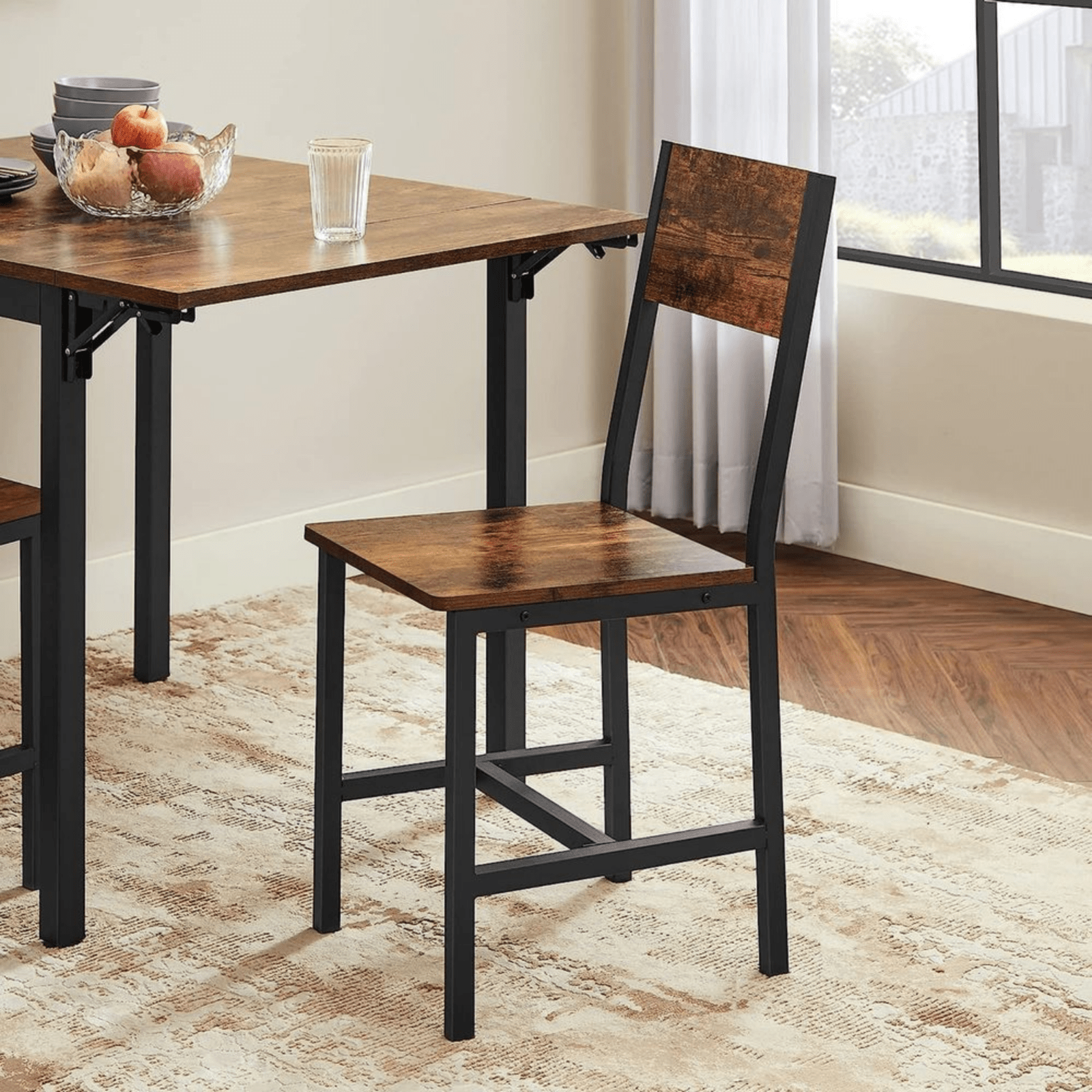 Small Table and 2 Chairs Set Space Saving Kitchen Round Dining Table Metal Legs - Home and Garden Furniture Shop - #rustic - furniture#