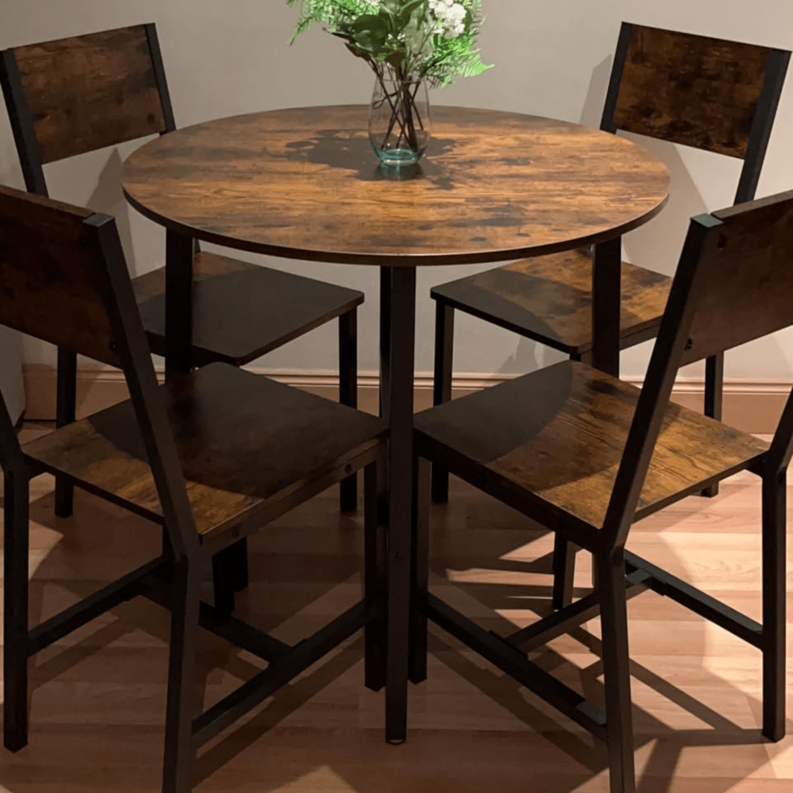 Small Table and 2 Chairs Set Space Saving Kitchen Round Dining Table Metal Legs - Home and Garden Furniture Shop - #rustic - furniture#