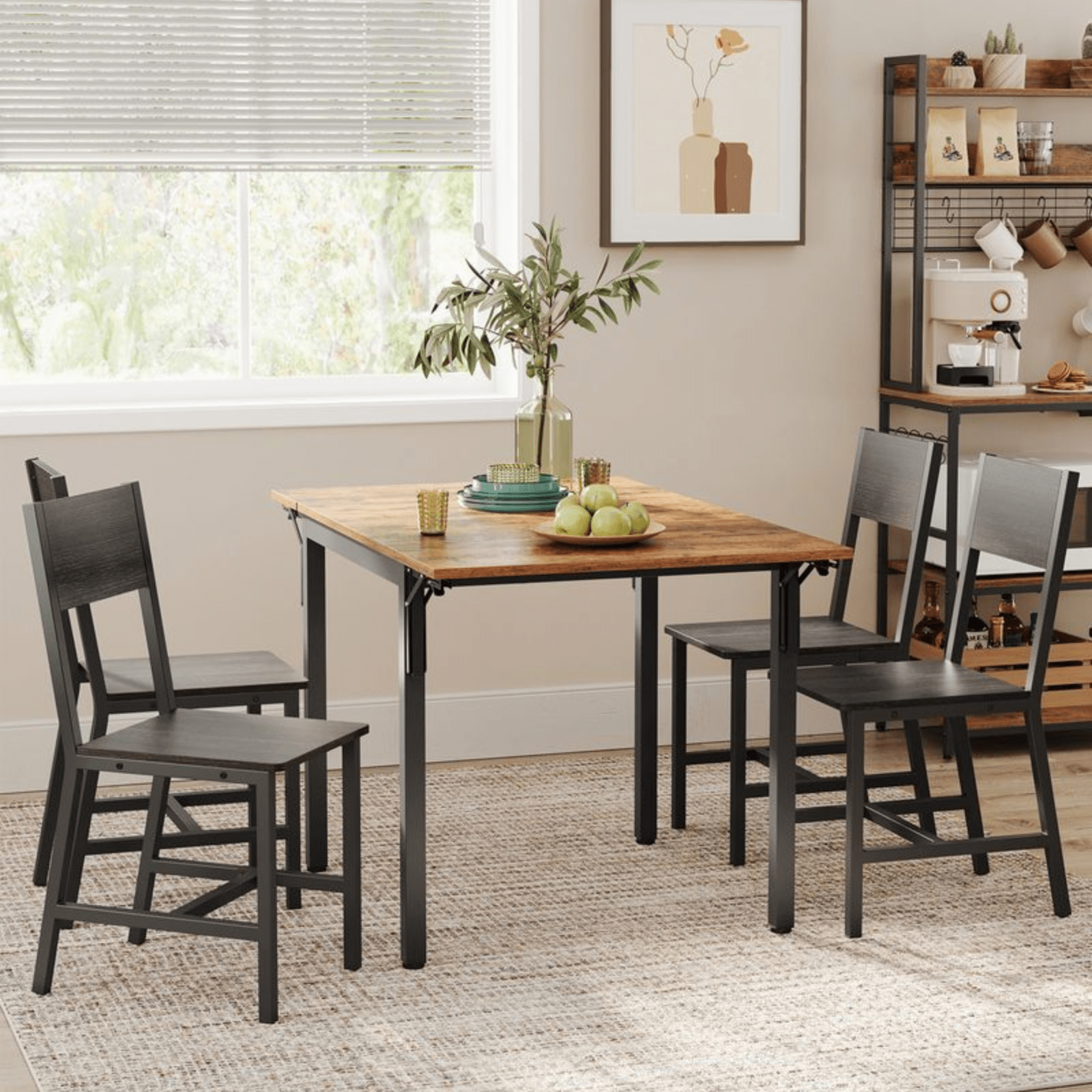 Small Table and 2 Chairs Set Space Saving Kitchen Round Dining Table Metal Legs - Home and Garden Furniture Shop - #rustic - furniture#