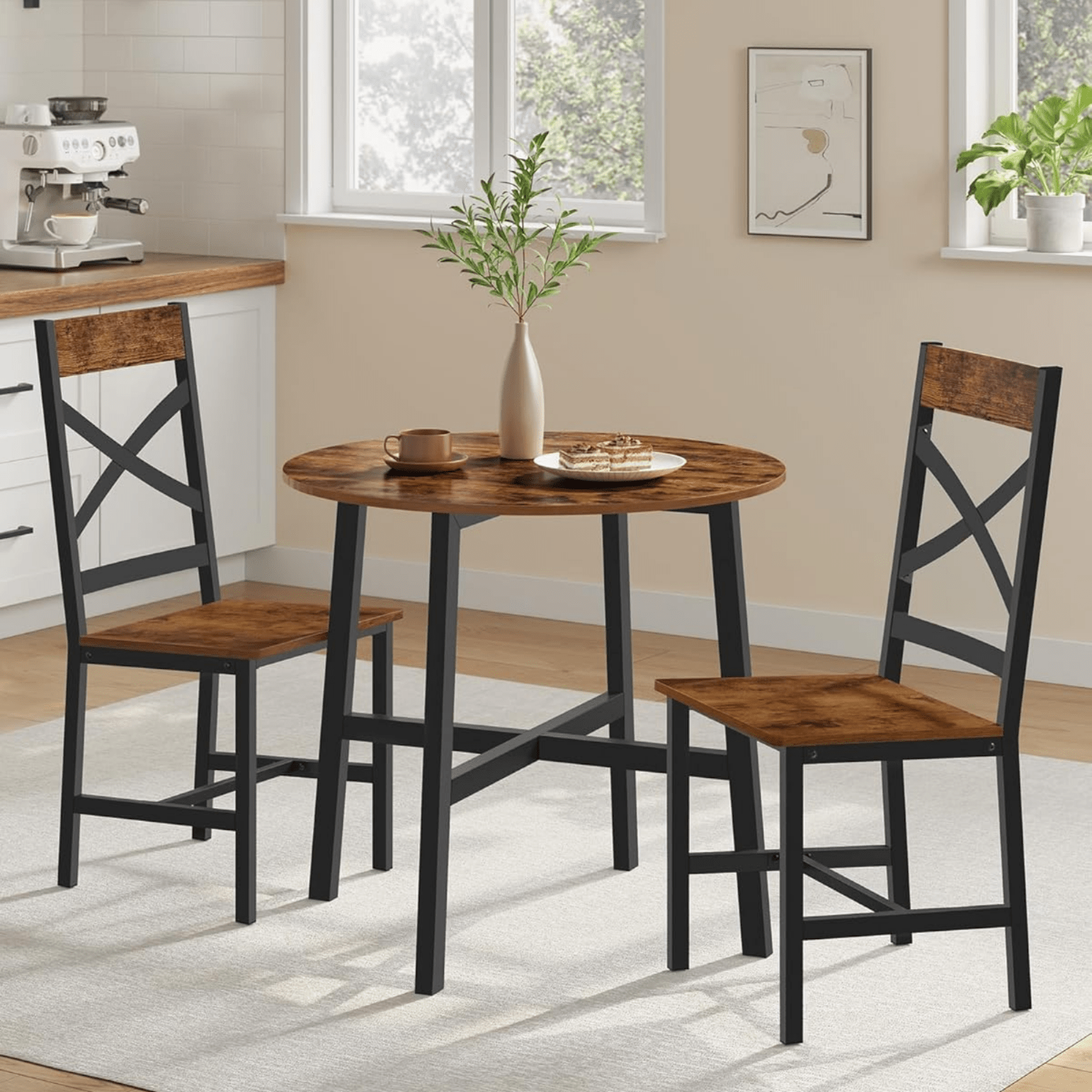 Small Table and 2 Chairs Set Space Saving Kitchen Round Dining Table Metal Legs - Home and Garden Furniture Shop - #rustic - furniture#