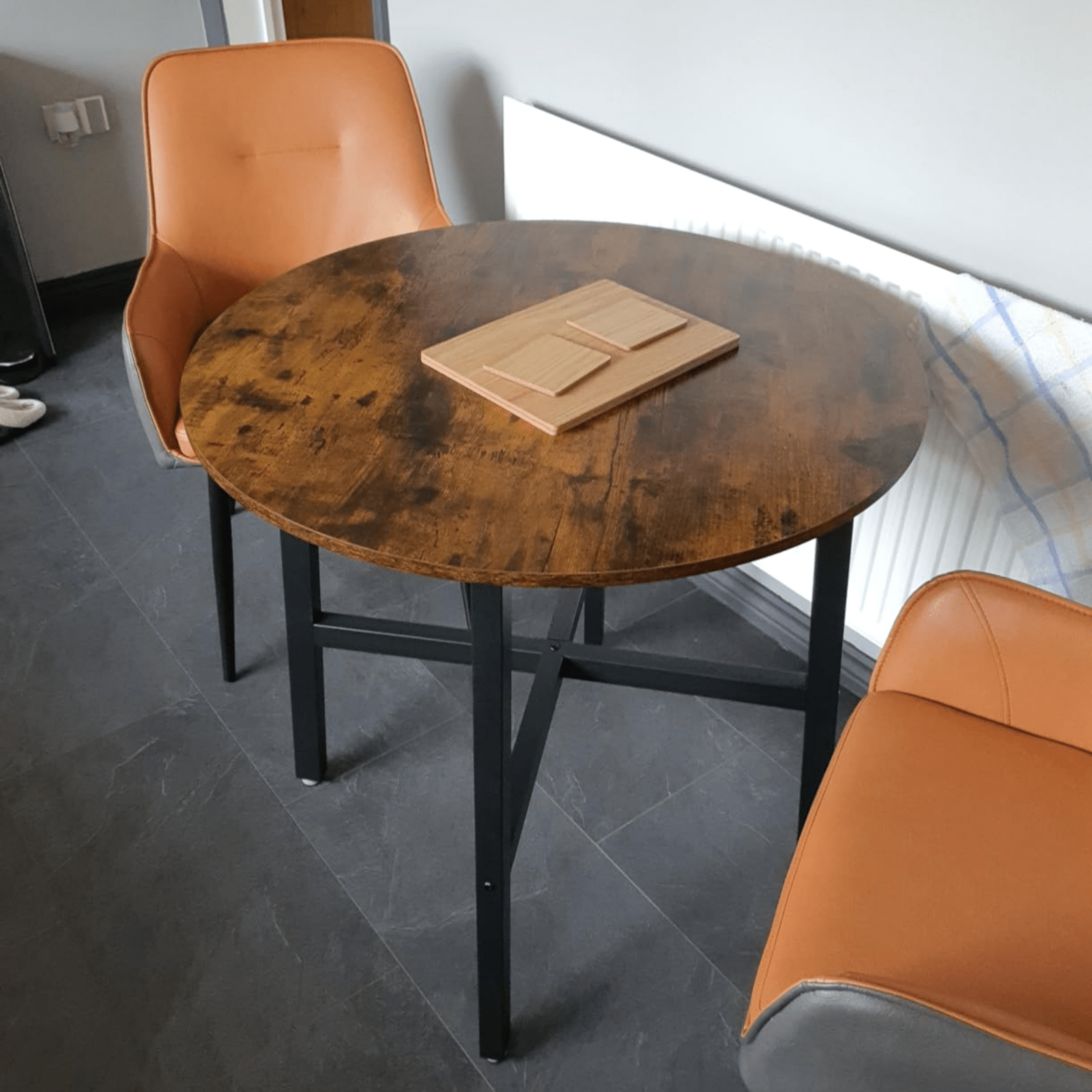 Small Table and 2 Chairs Set Space Saving Kitchen Round Dining Table Metal Legs - Home and Garden Furniture Shop - rustic - furniture