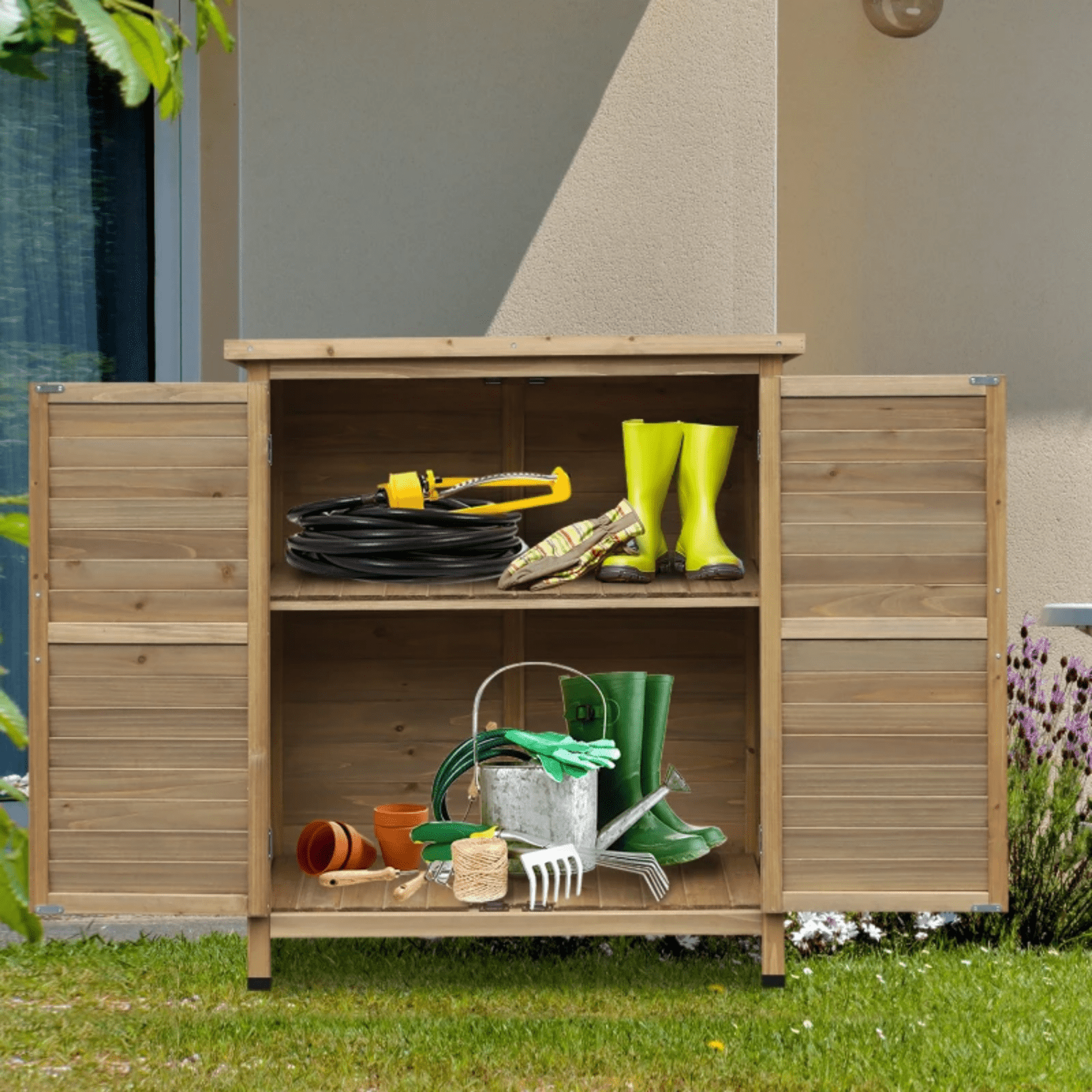 Small Wooden Garden Shed Outdoor Storage Unit Utility Tools Box Patio Cupboard - Home and Garden Furniture Shop - rustic - furniture