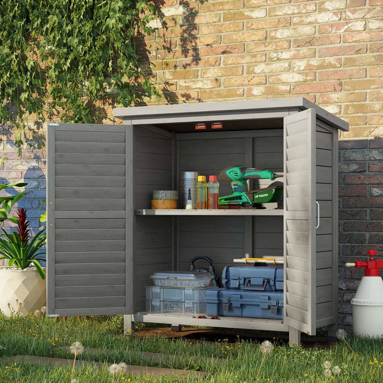Small Wooden Shed Outdoor Storage Unit Utility Tools Box Garden Patio Cupboard - Home and Garden Furniture Shop - rustic - furniture