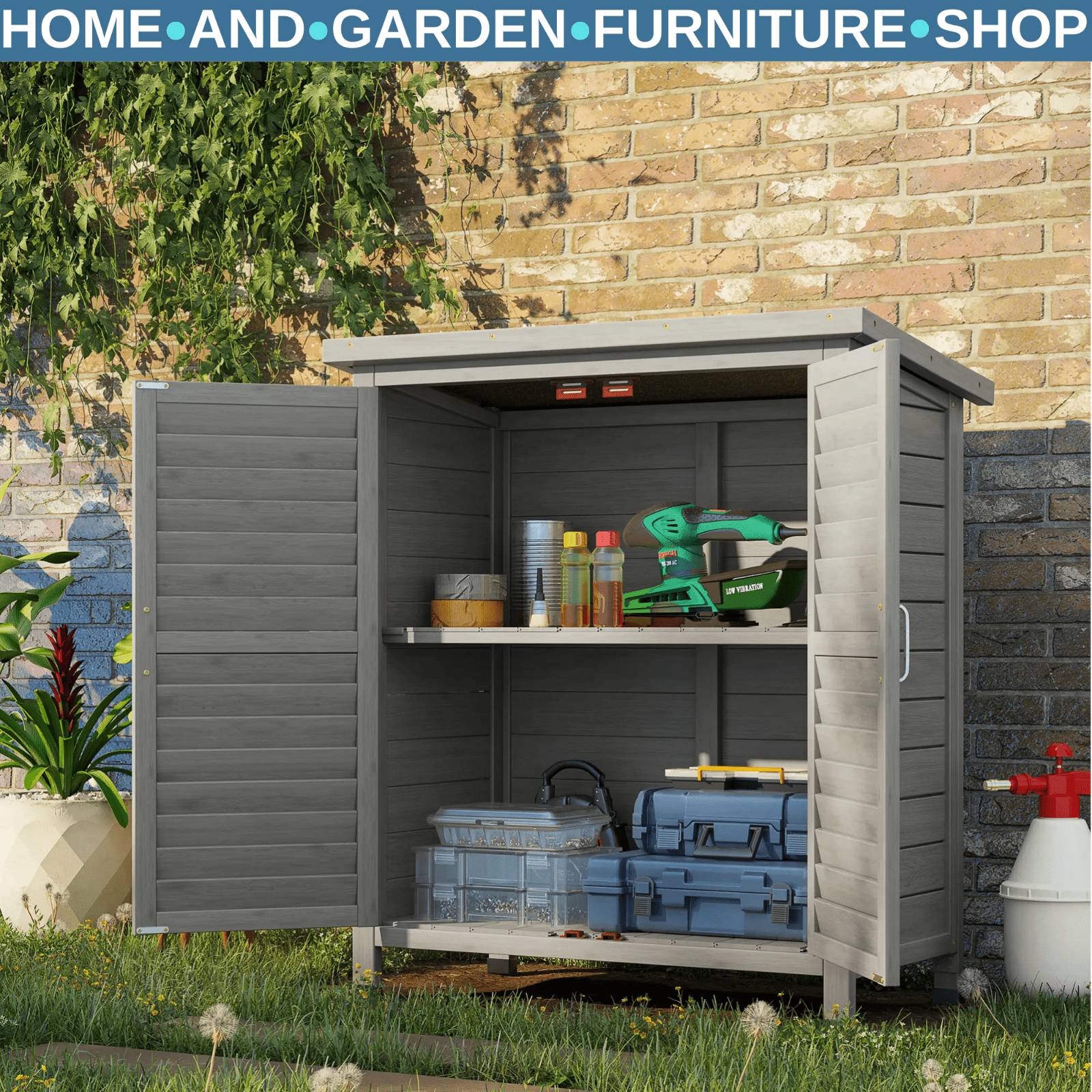 Small Wooden Shed Outdoor Storage Unit Utility Tools Box Garden Patio Cupboard - Home and Garden Furniture Shop - rustic - furniture