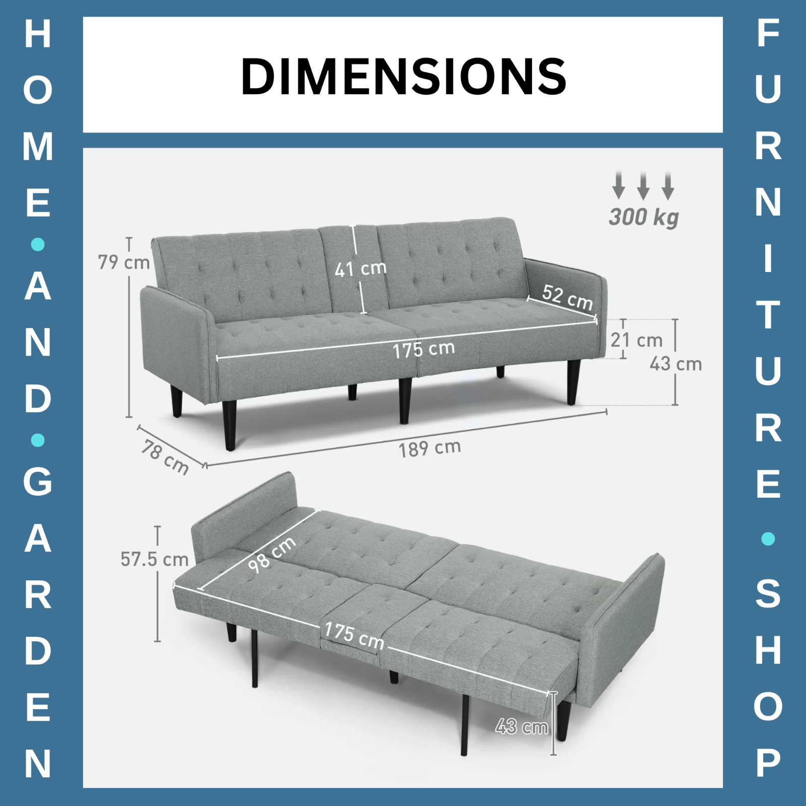Sofa Bed 3 Seater with Adjustable Tufted Backrest & Padded Seat Light Grey - Home and Garden Furniture Shop - rustic - furniture