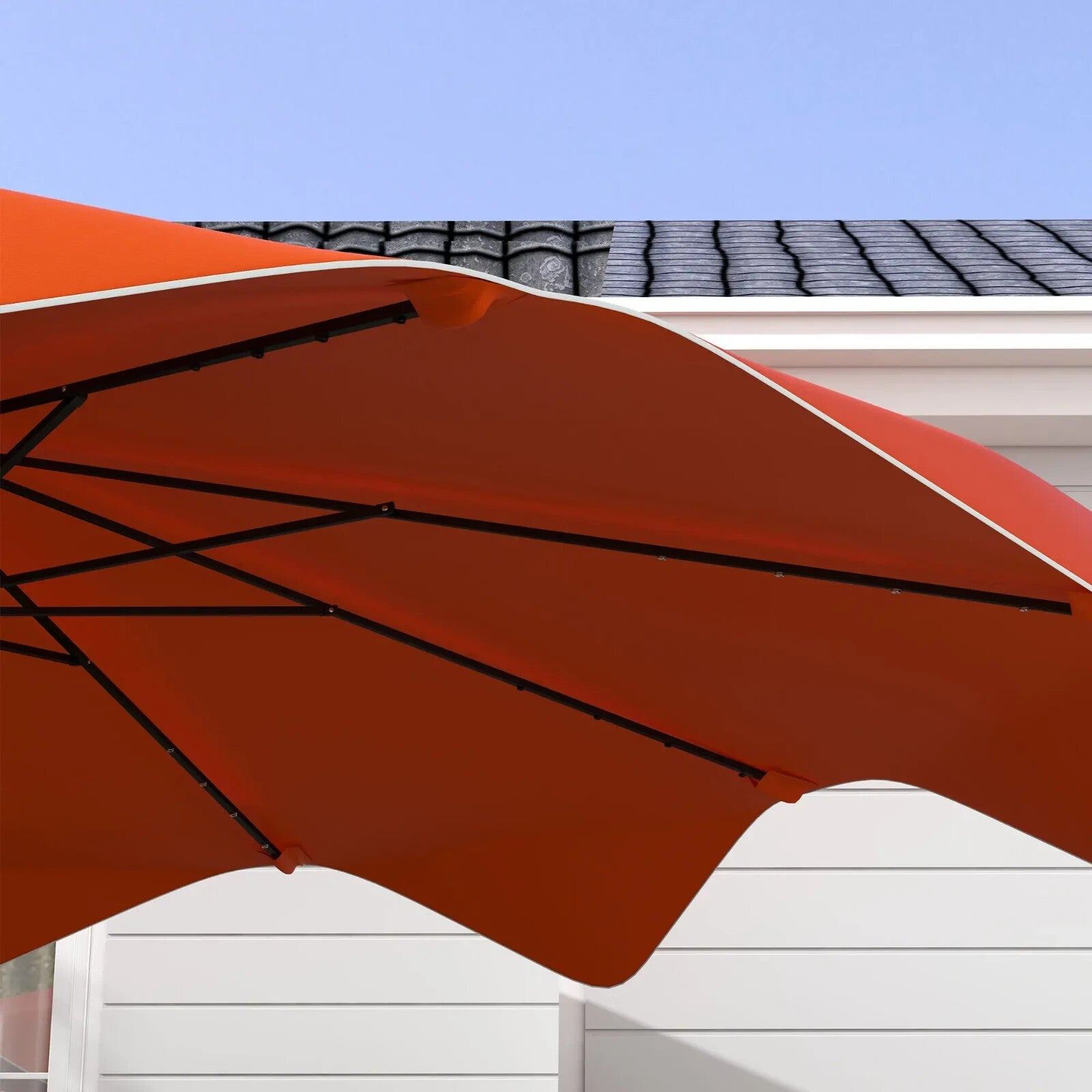 Solar Garden Parasol with LED Lights Crank Tilt 3 x 3 m Outdoor Umbrella Orange - Home and Garden Furniture Shop - rustic - furniture
