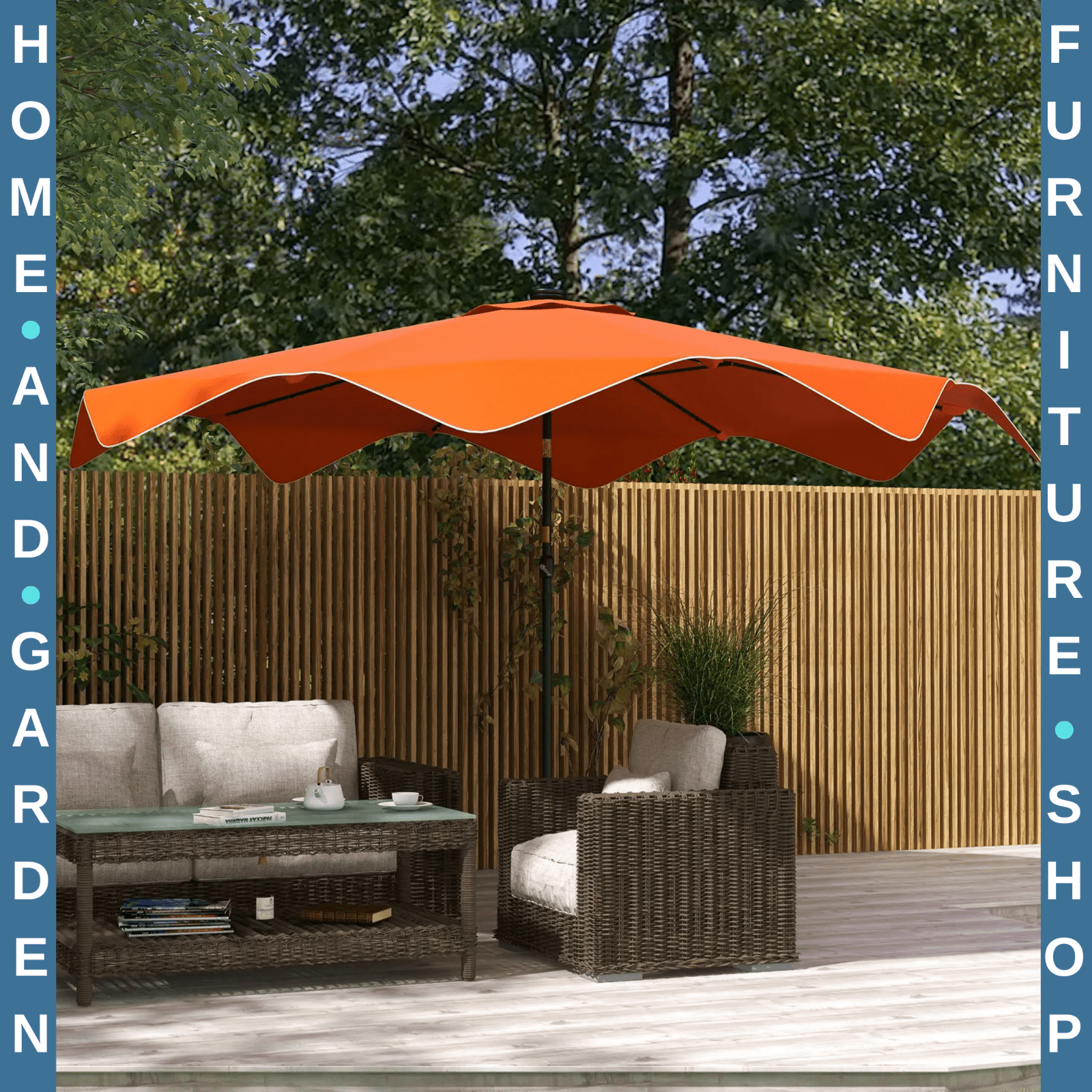Solar Garden Parasol with LED Lights Crank Tilt 3 x 3 m Outdoor Umbrella Orange - Home and Garden Furniture Shop - rustic - furniture